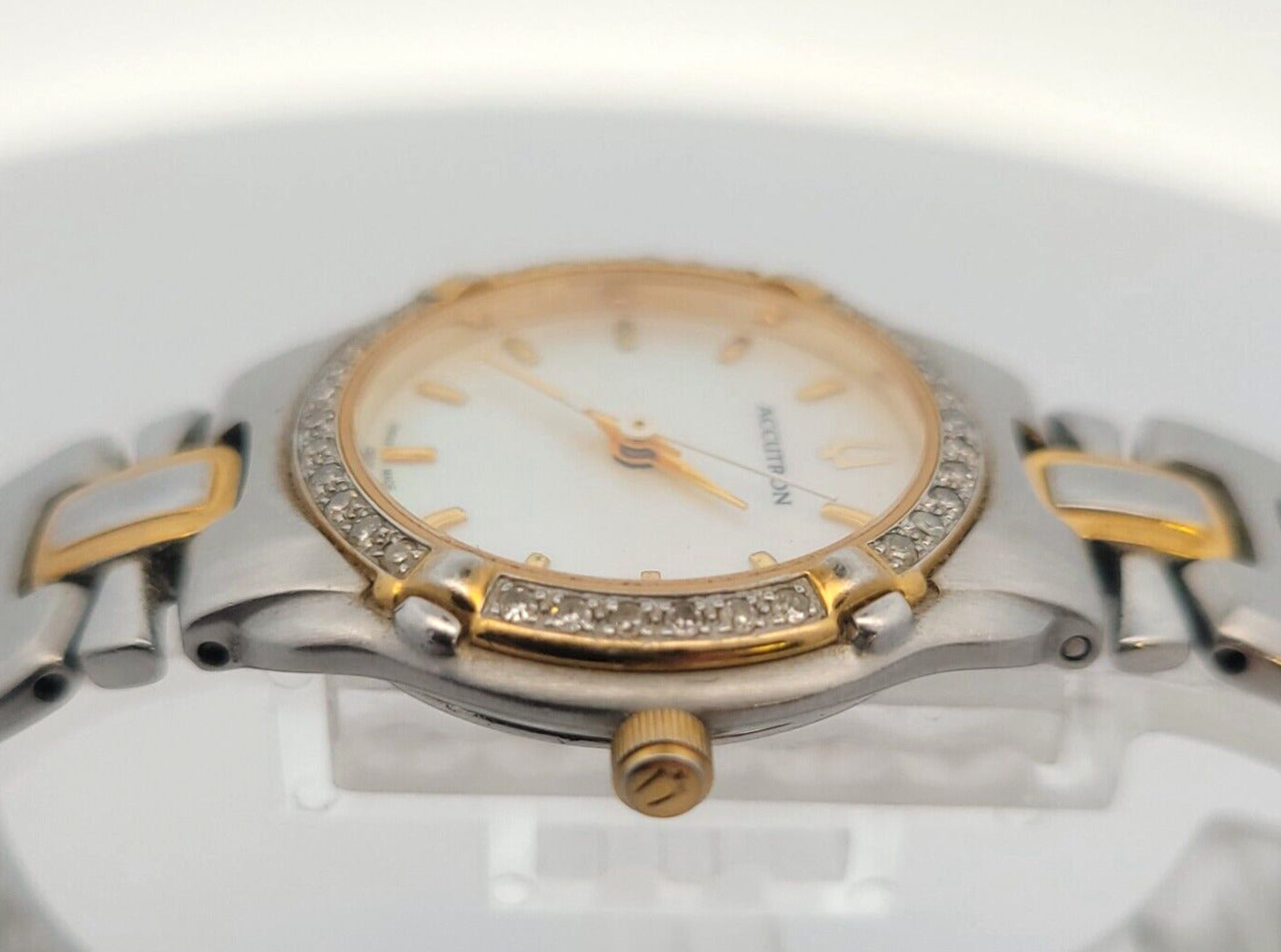 Ladies Bulova Accutron Barcelona Mother of Pearl Dial Diamond Bezel Quartz Watch