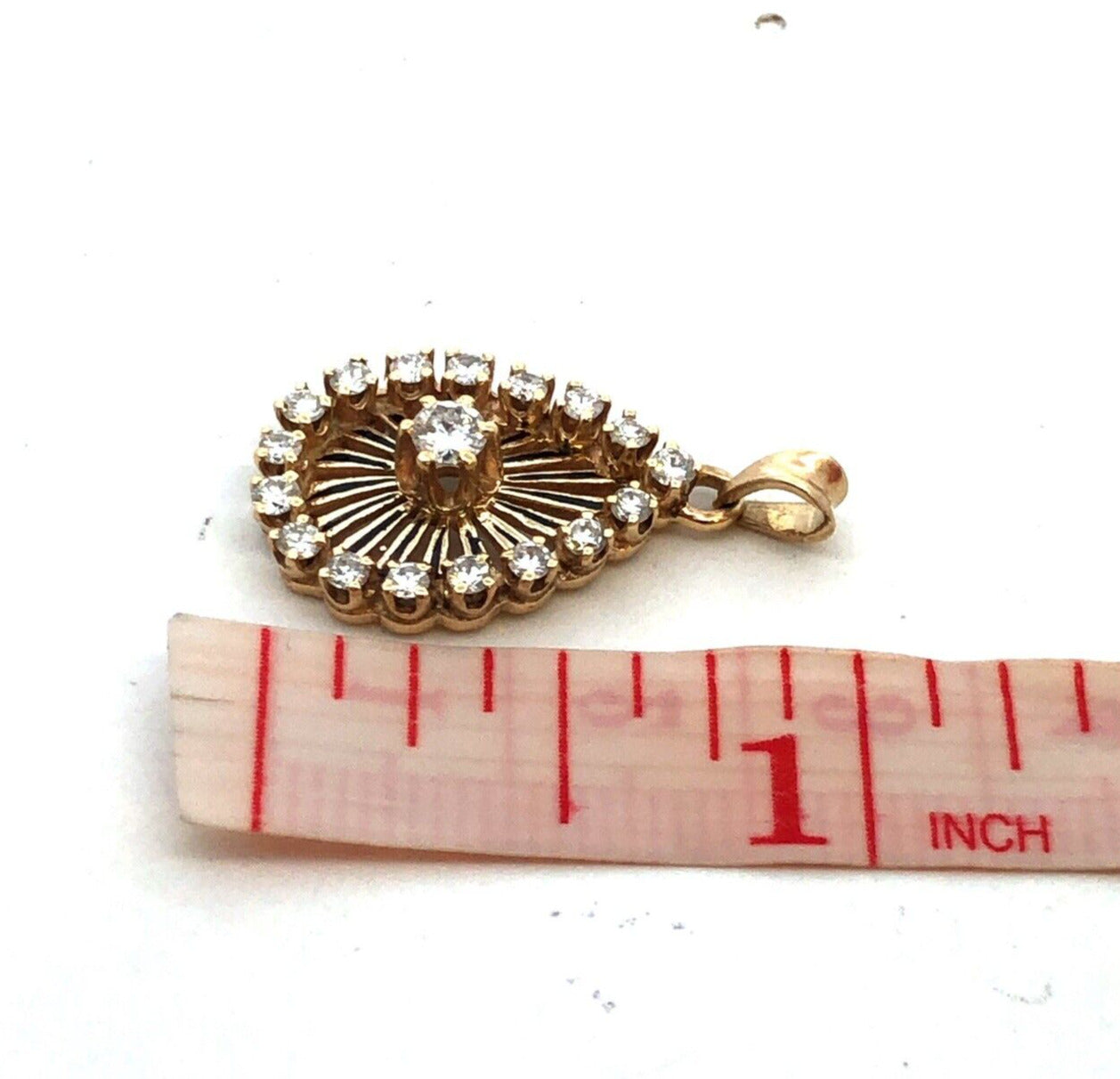 Estate 14K Yellow Gold Round Diamond Teardrop Pendant