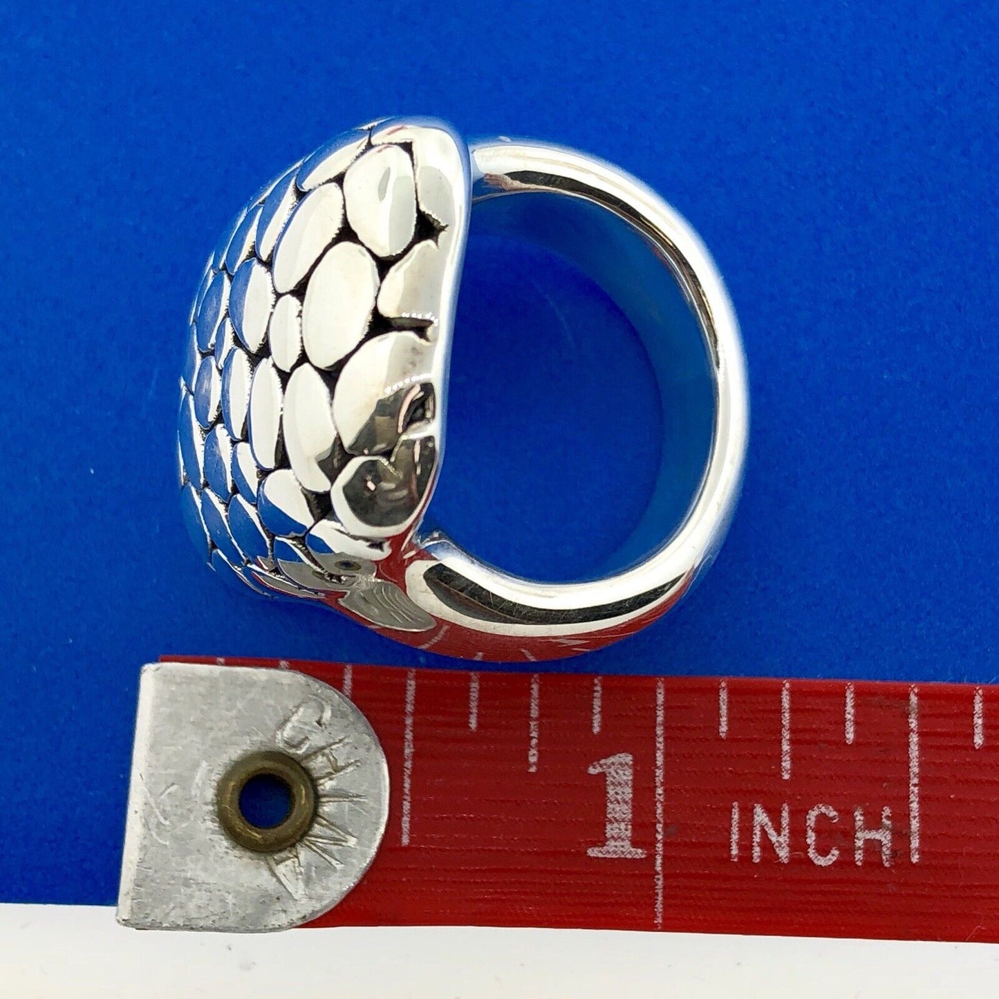 Retro Sterling Silver 925 Snakeskin Cobblestone Statement Rectangle Dome Ring