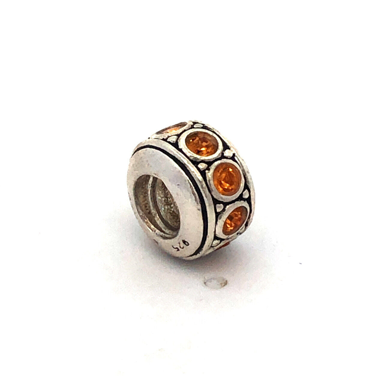 Designer Chamilia 925 Sterling Silver Round Orange Cubic Zirconia Spacer Charm