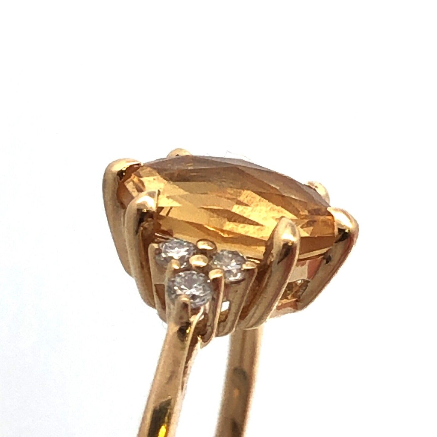 Designer 14K Yellow Gold Citrine Diamond Accented Cocktail Size 7.5 Ring