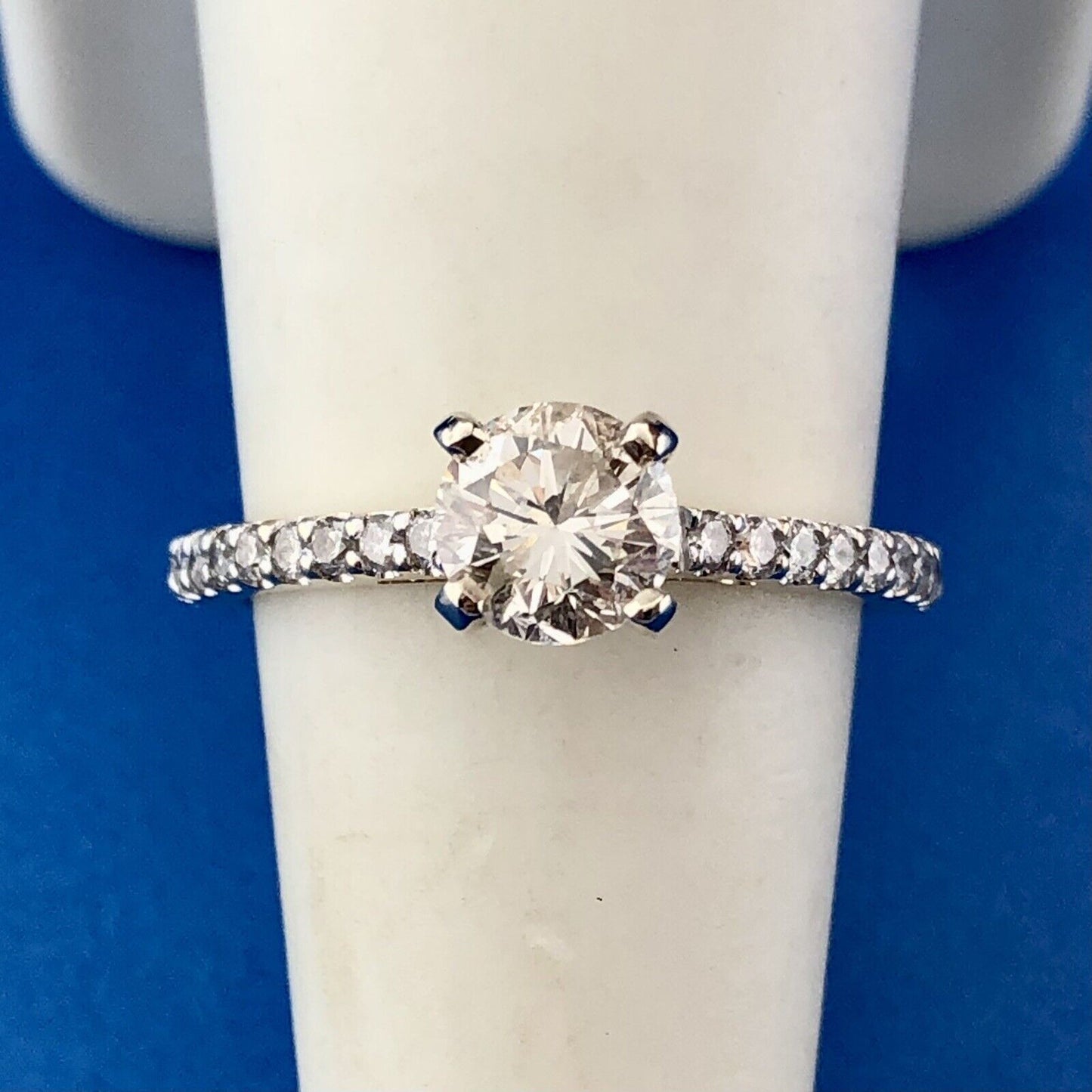 Designer 14K Yellow Gold Round Diamond Solitaire Accented Engagement Ring