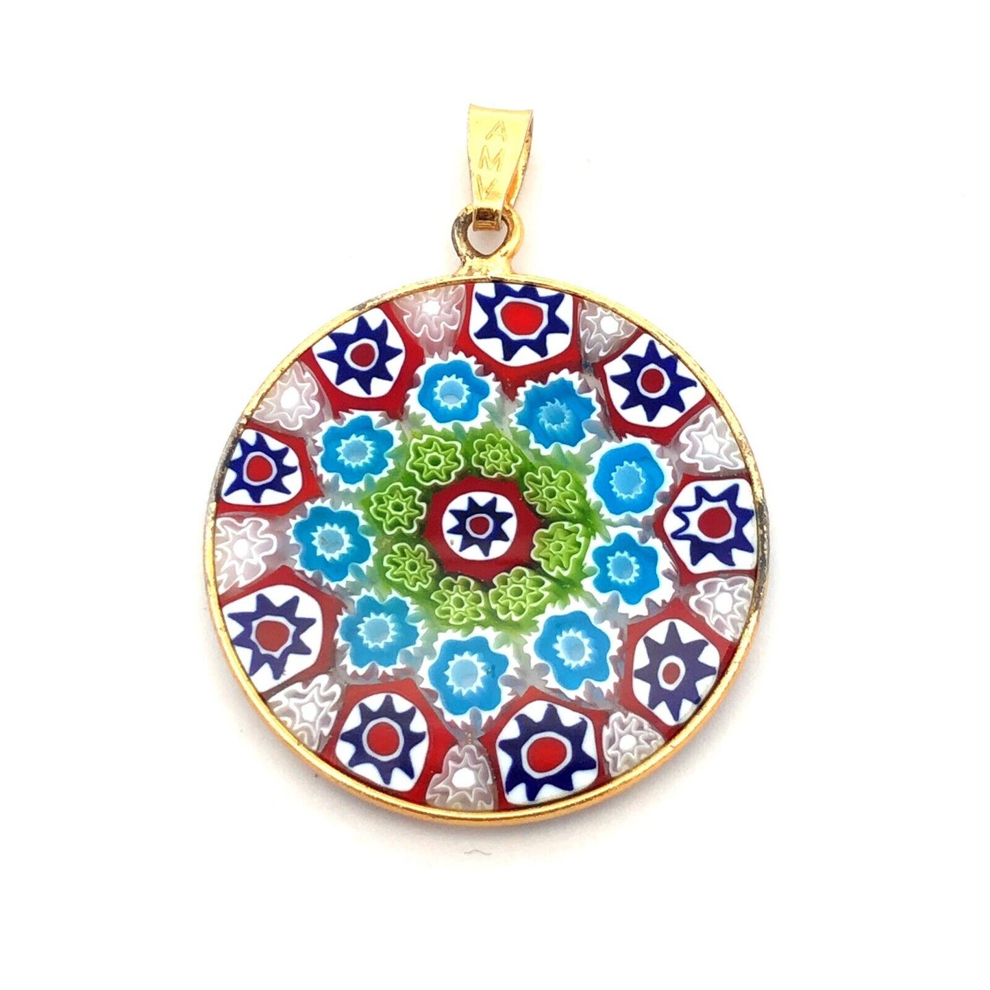 Designer AMV 925 Sterling Silver Gold Vermeil Millefiori Colorful Round Pendant