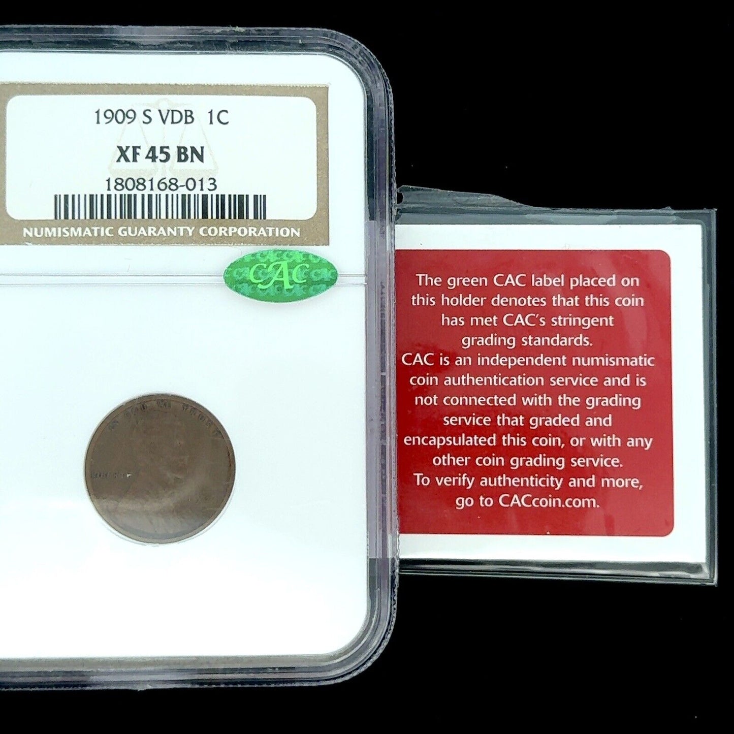 1909 S San Francisco 1C Bronze NGC CAC XF45 BN Key Date VDB Lincoln Wheat Penny