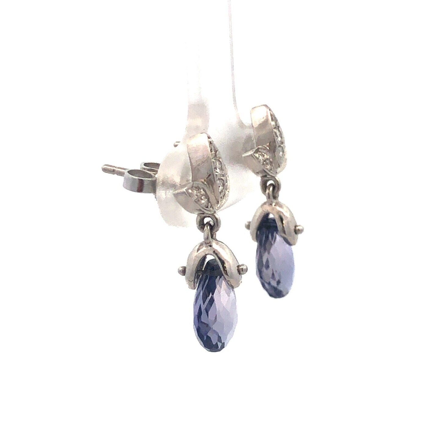 Gorgeous 14k White Gold Faceted Tanzanite Diamond Floral Dangle Earrings