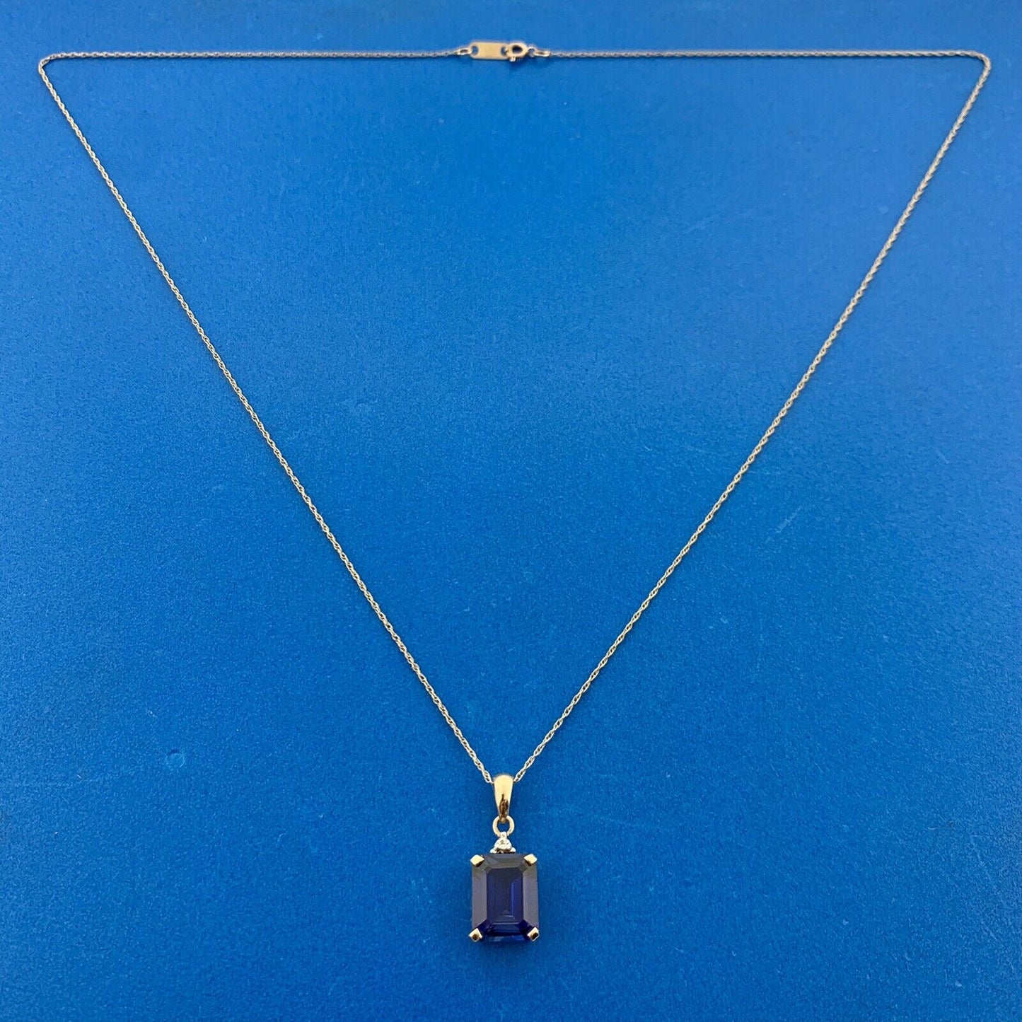 Designer LGL 10K Yellow Gold Rectangle Sapphire Diamond Accented Necklace