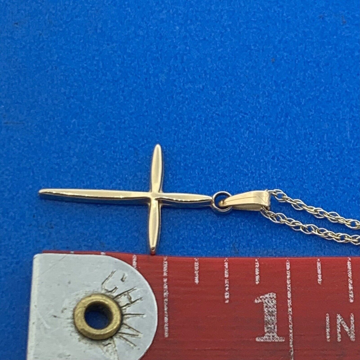 Designer 14K Yellow Gold Simplistic Modernist Cross Religious Necklace