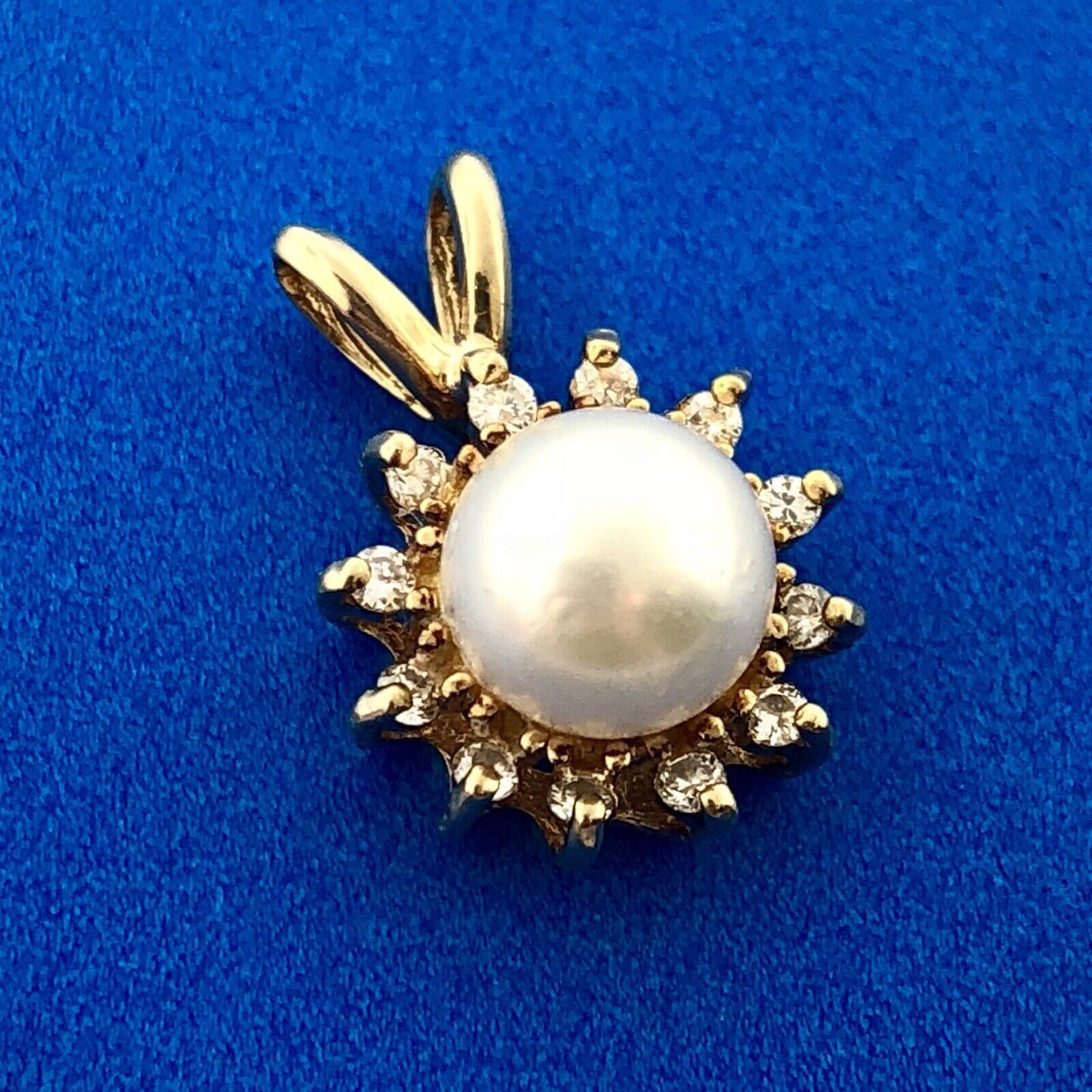 Designer 14K Yellow Gold Genuine Solitaire Pearl Diamond Wedding Bridal Pendant