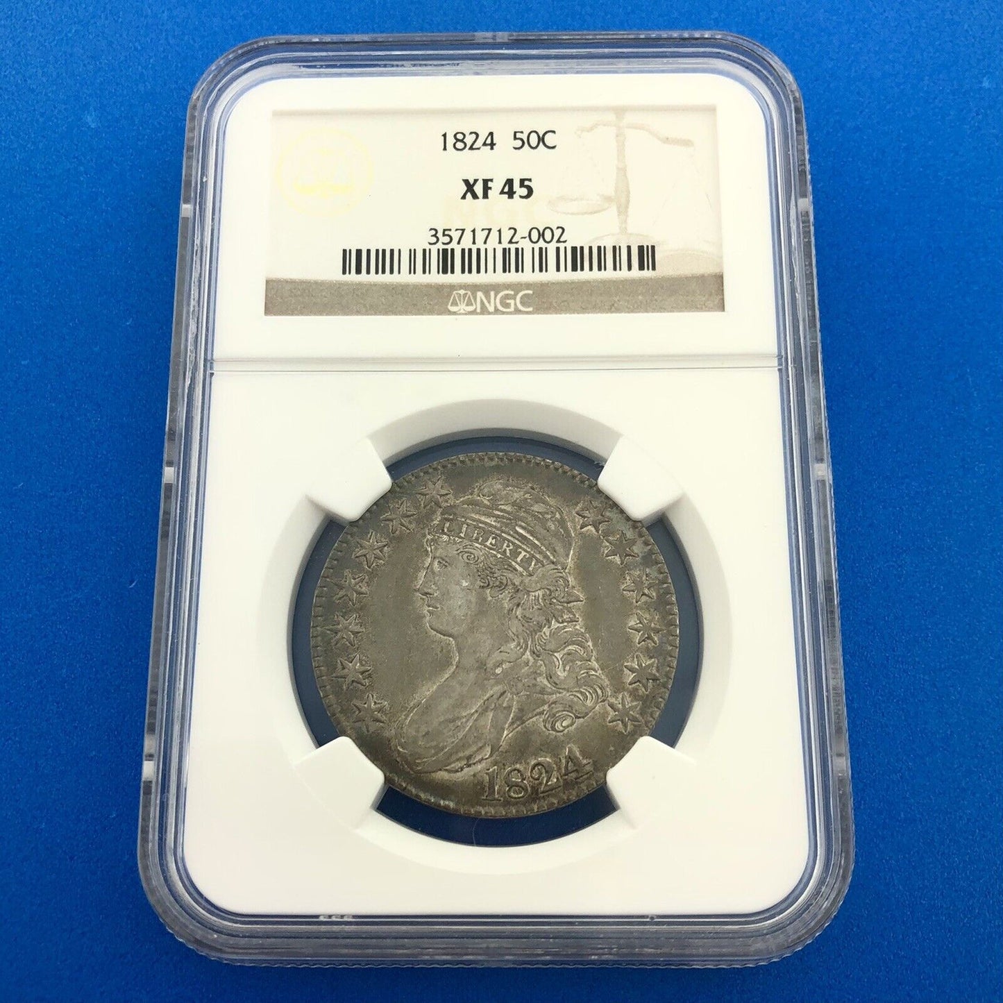 1824 Capped Bust Silver Half Dollar 50c Lettered Edge NGC XF45 Early US Coin