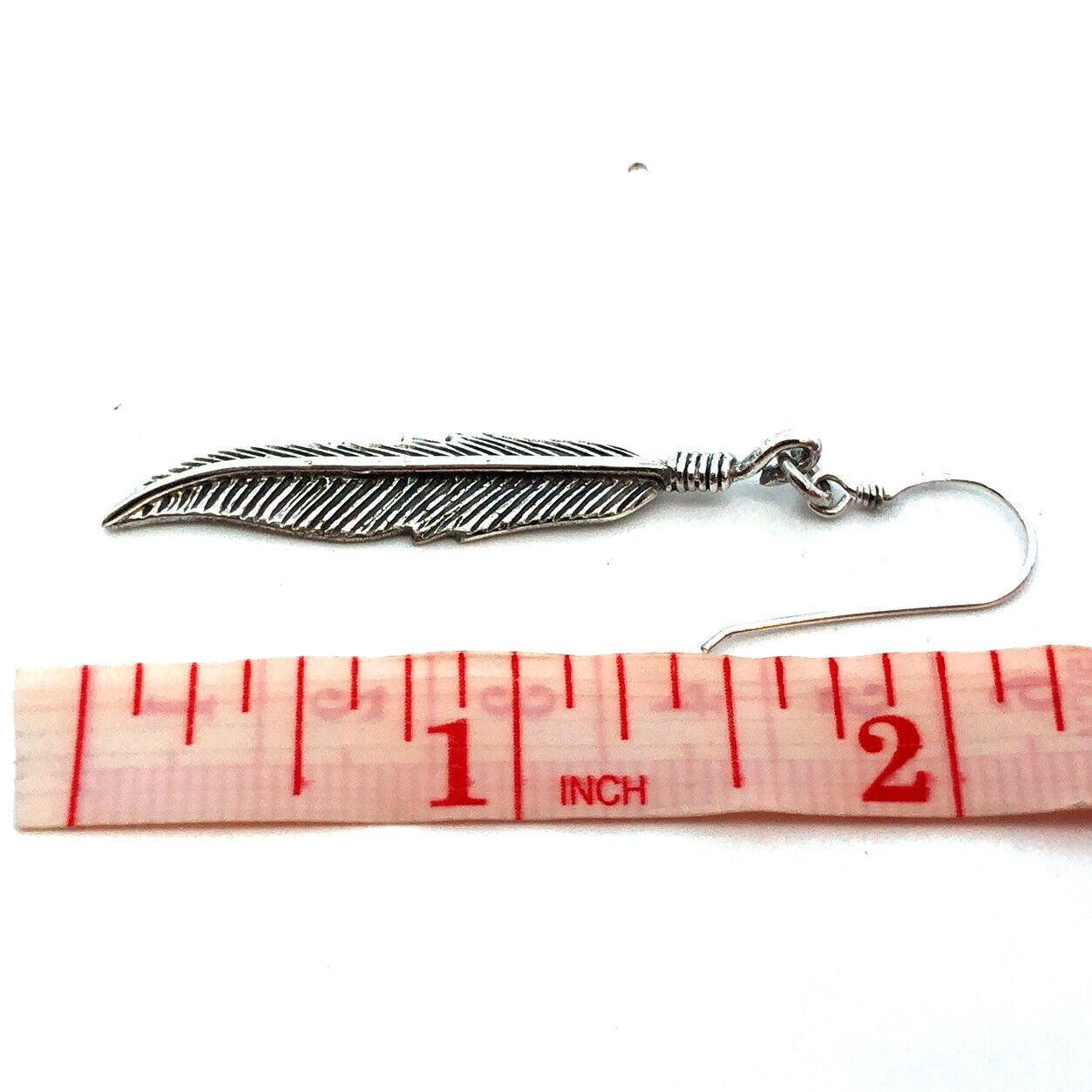 Vintage 925 Sterling Silver Feather Textured Drop Dangle Hook Earrings