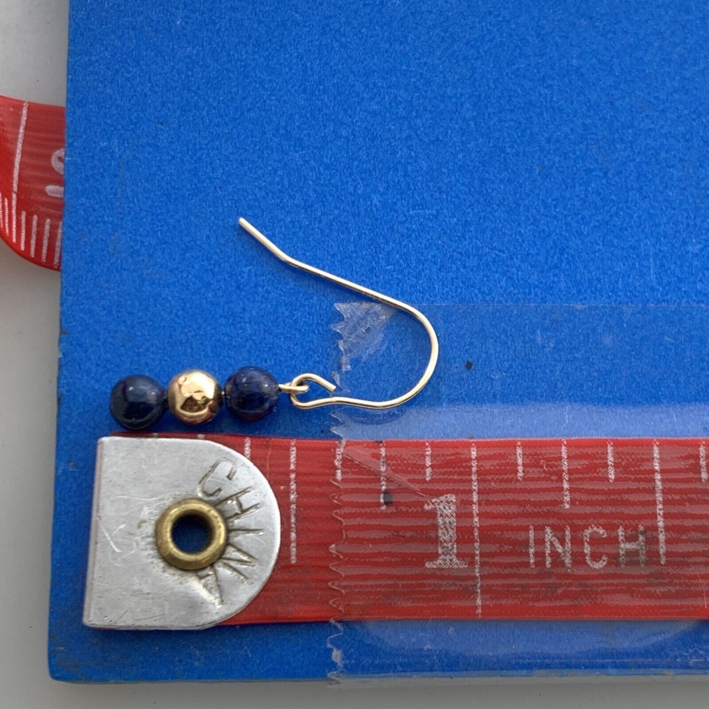 Designer 14K Yellow Gold Lapis Lazuli Bead & Gold Ball Drop Dangle Hook Earrings