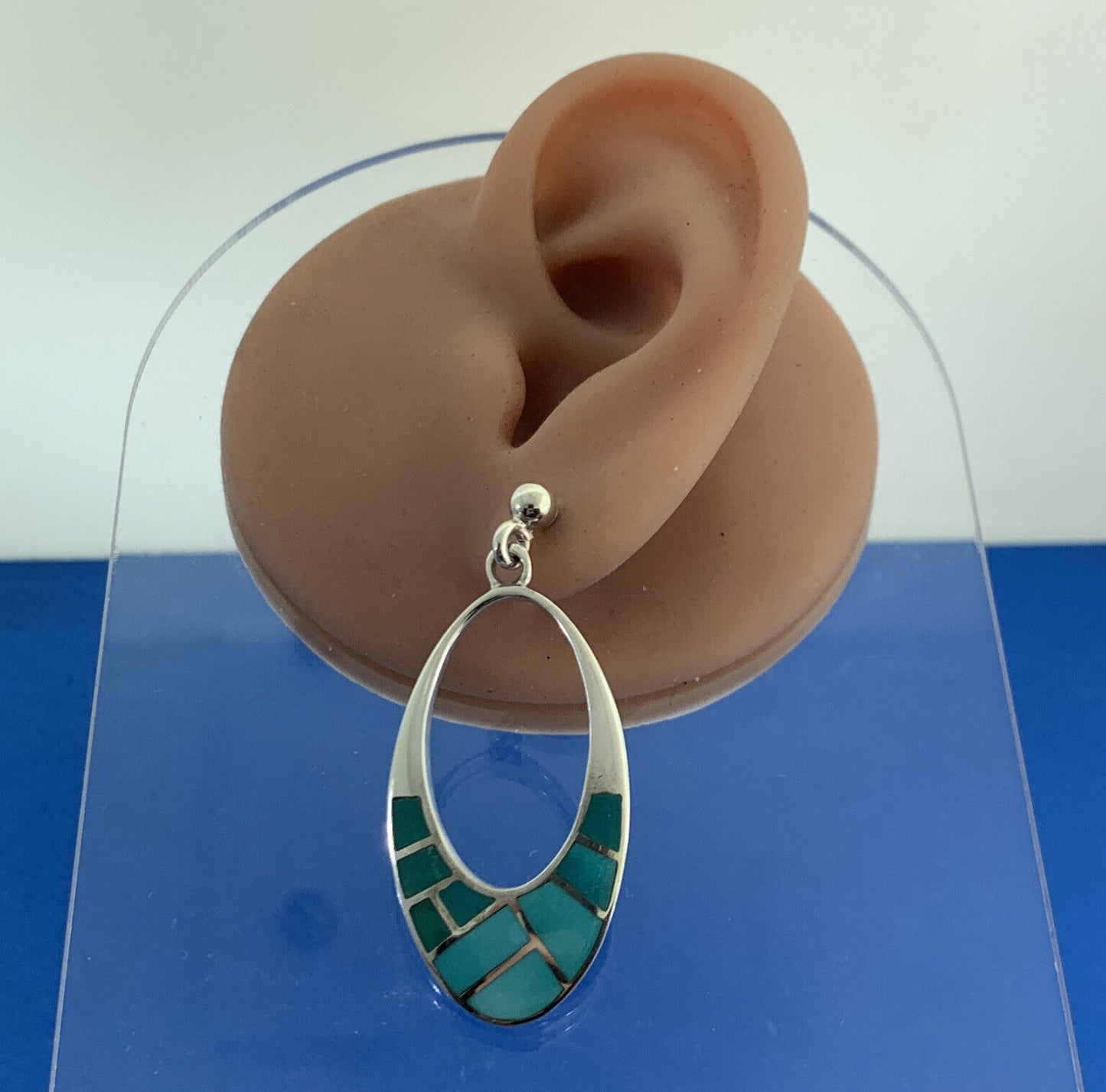 Tomo Turquoise Inlay Cutout Modern Oval 925 Sterling Silver Dangle Studs