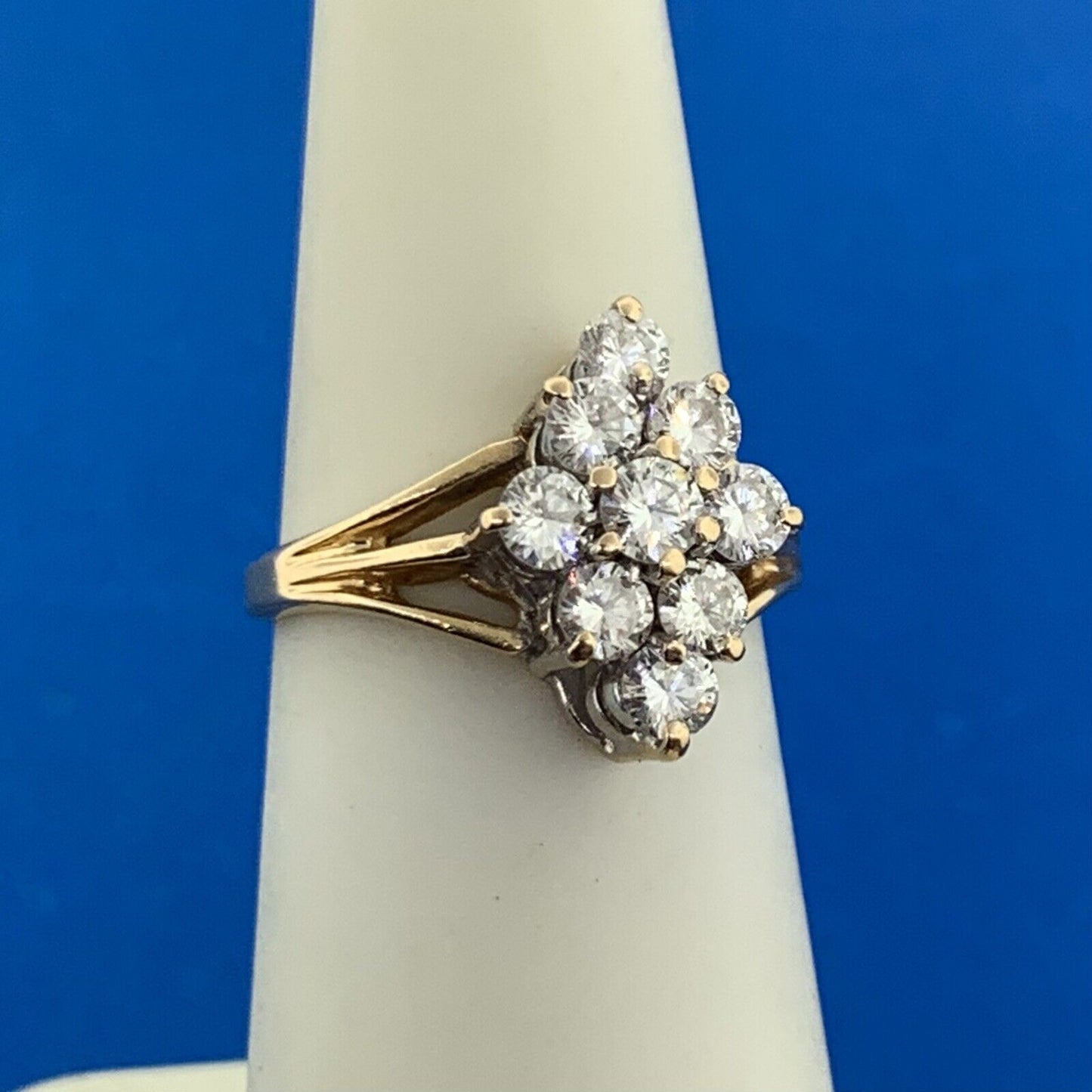 Designer 14K Yellow Gold Round Diamond Cluster Cocktail Size 5.5 Ring