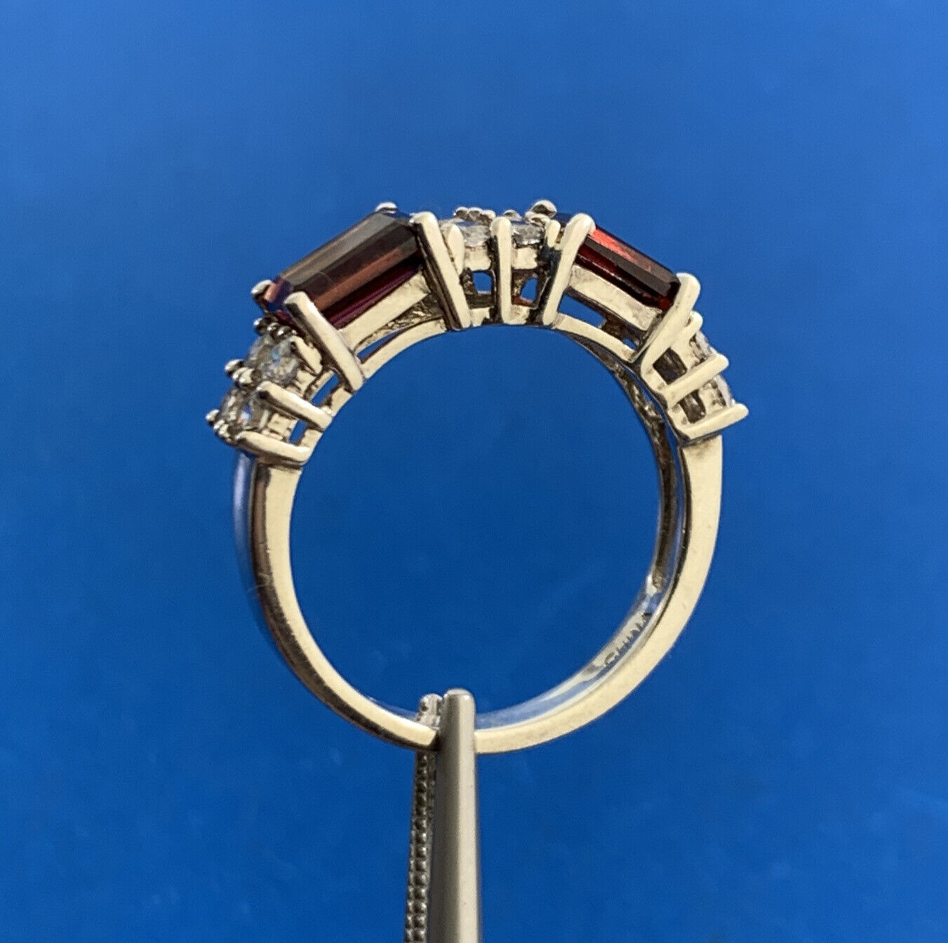 Designer 925 Sterling Silver Red White Tourmaline Stackable Band Ring