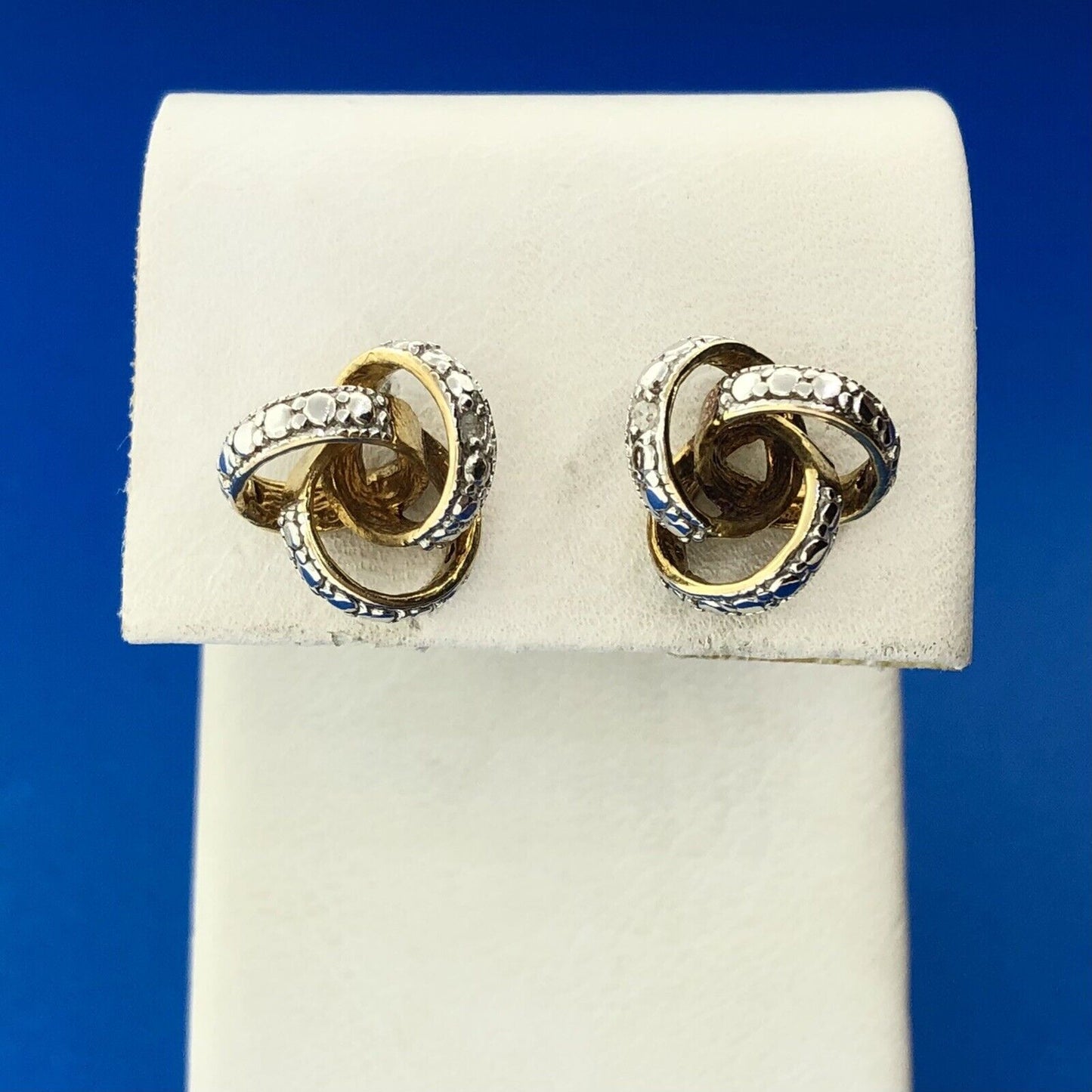 Gold Vermeil Sterling Silver Diamond Triple Interlocked Ring Stud Earrings
