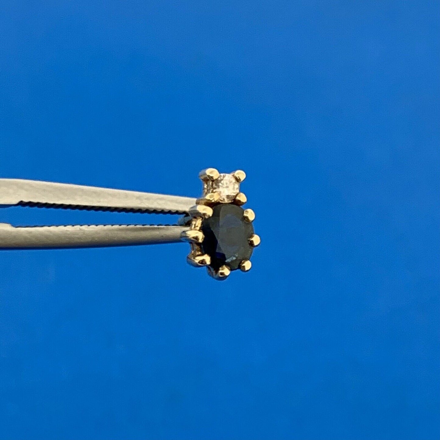14K Yellow Gold Oval Blue Sapphire Diamond Accent Stud Earrings