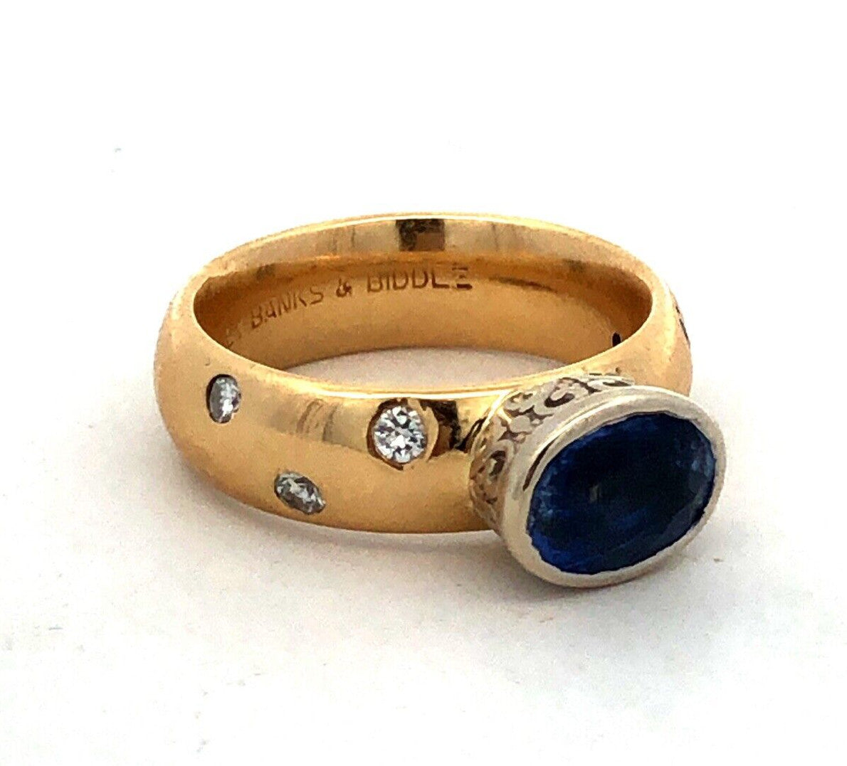 Bailey Banks & Biddle 18K Yellow Gold Corundrum Diamond Anniversary Ring