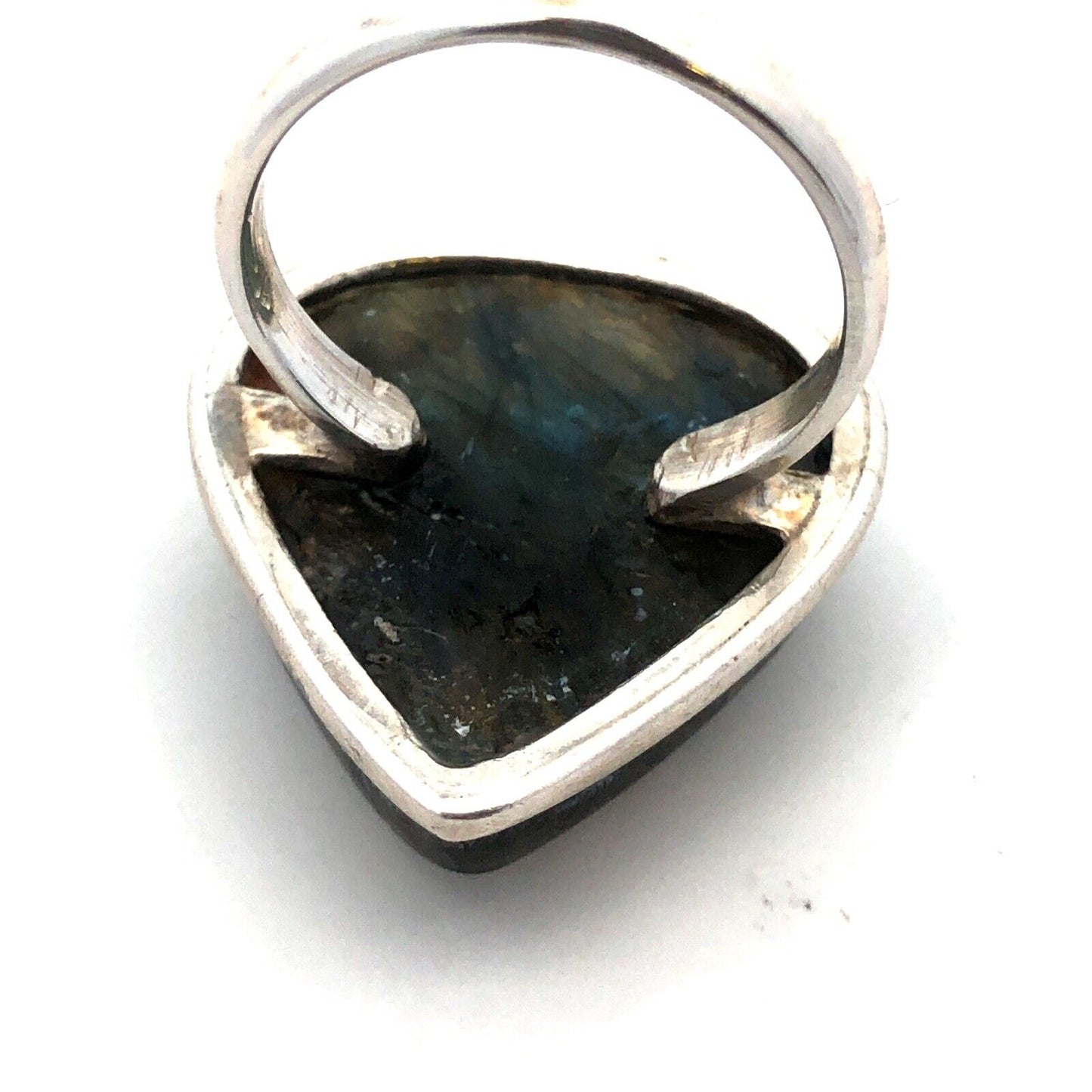 Vintage 925 Sterling Silver Triangle Cabochon Labradorite Statement Ring