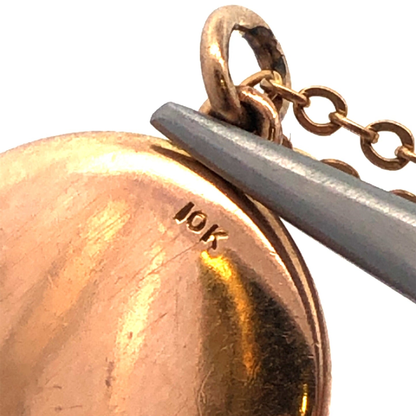 Vintage 10K Yellow Gold Round Etched Textured Pendant Chain Necklace
