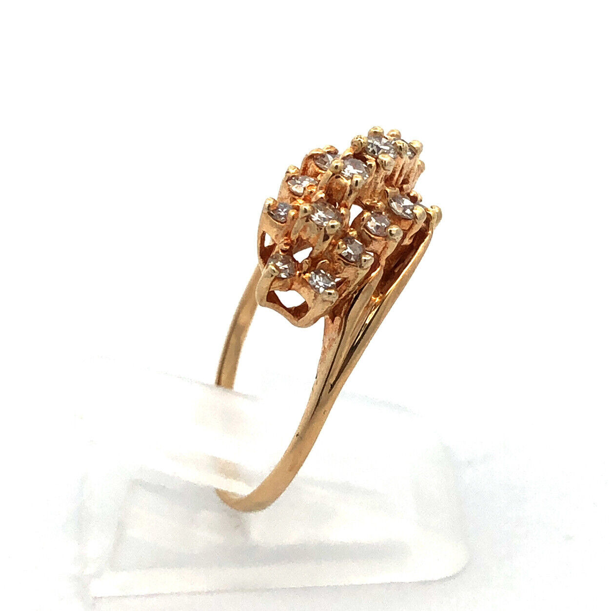 Designer 14K Yellow Gold Diamond Statement Ring Size 6.5