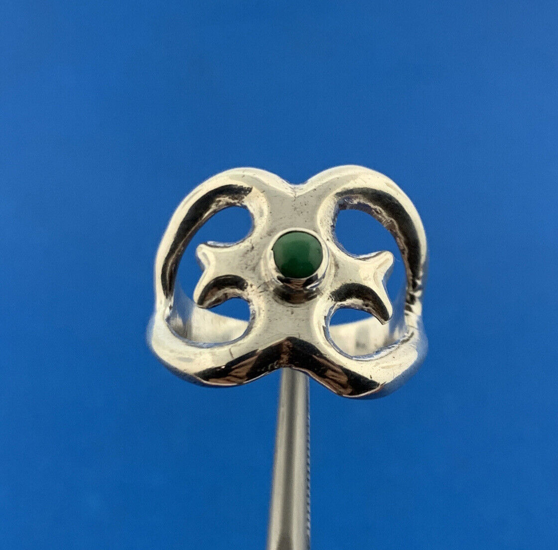 Stunning Sterling Silver 925 Cabochon Green Turquoise Open Heart Ring Size 6