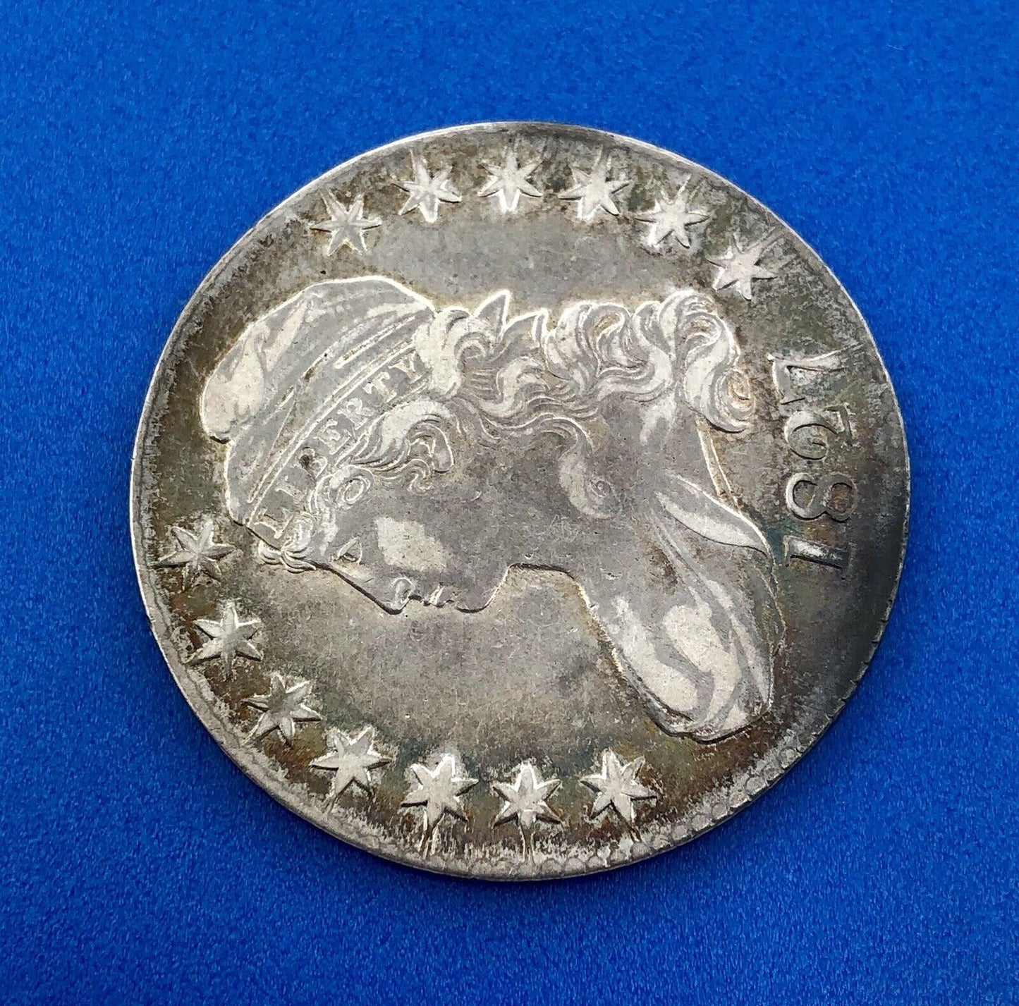 1827 P Capped Bust Silver Half Dollar 50c Early Philadelphia Mint Sunset Tones