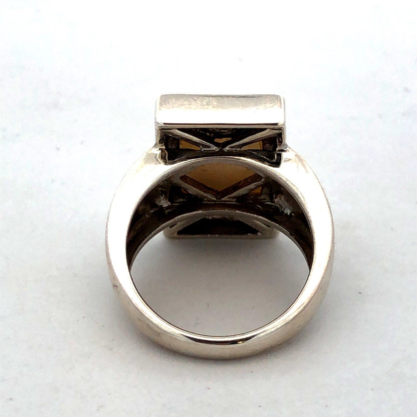 Vintage 925 Sterling Silver Rectangle Mother of Pearl Modernist Statement Ring