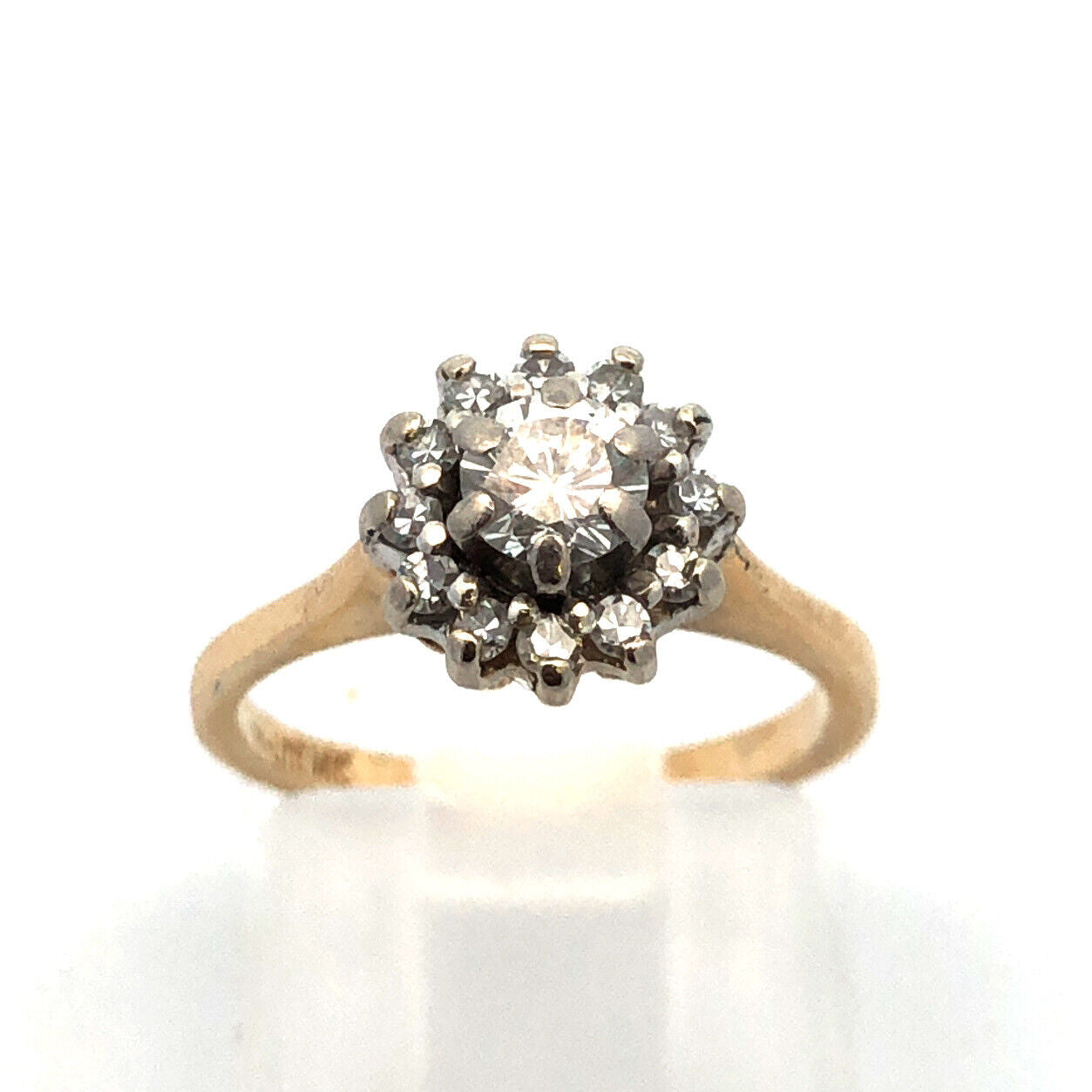 Designer 14K Yellow Gold Round Diamond Halo Engagement Anniversary Ring