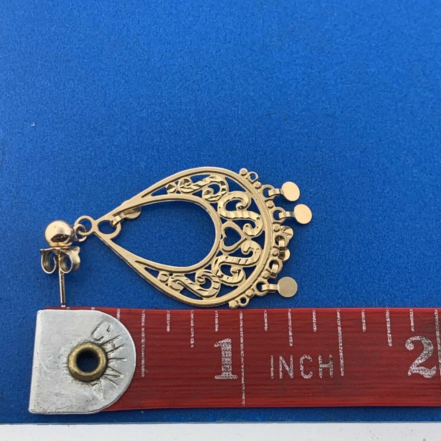 Michael Anthony MA 14K Yellow Gold Open Work Heart Scroll Dangle Drop Earrings