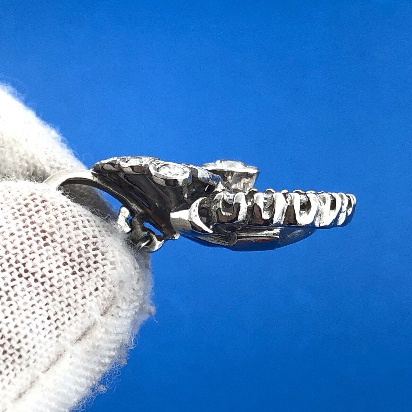 Vintage Art Deco 14K White Gold Diamond Flower Cluster Enhancer Pendant Stunning