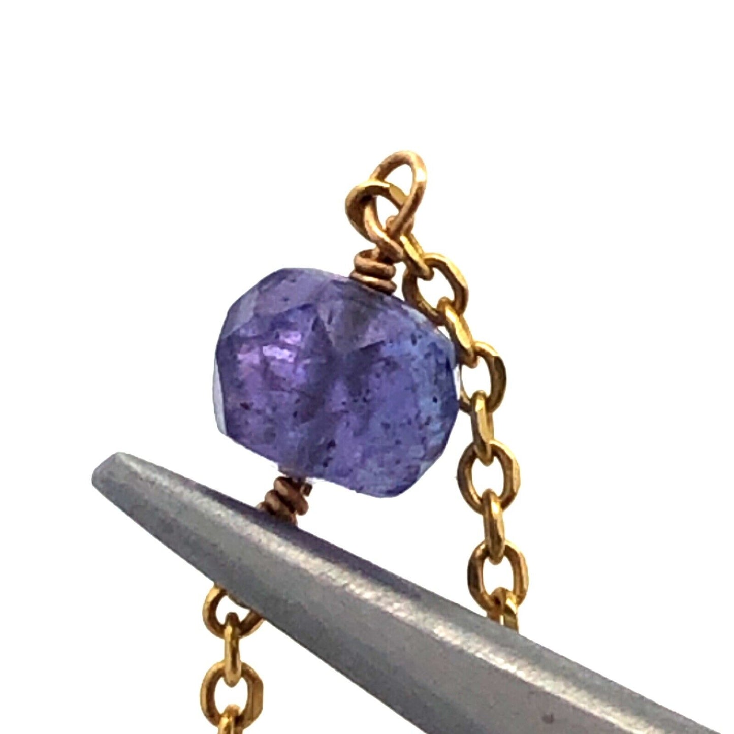 14K Yellow Gold Designer RCI Tanzanite Bead Station Chain Necklace