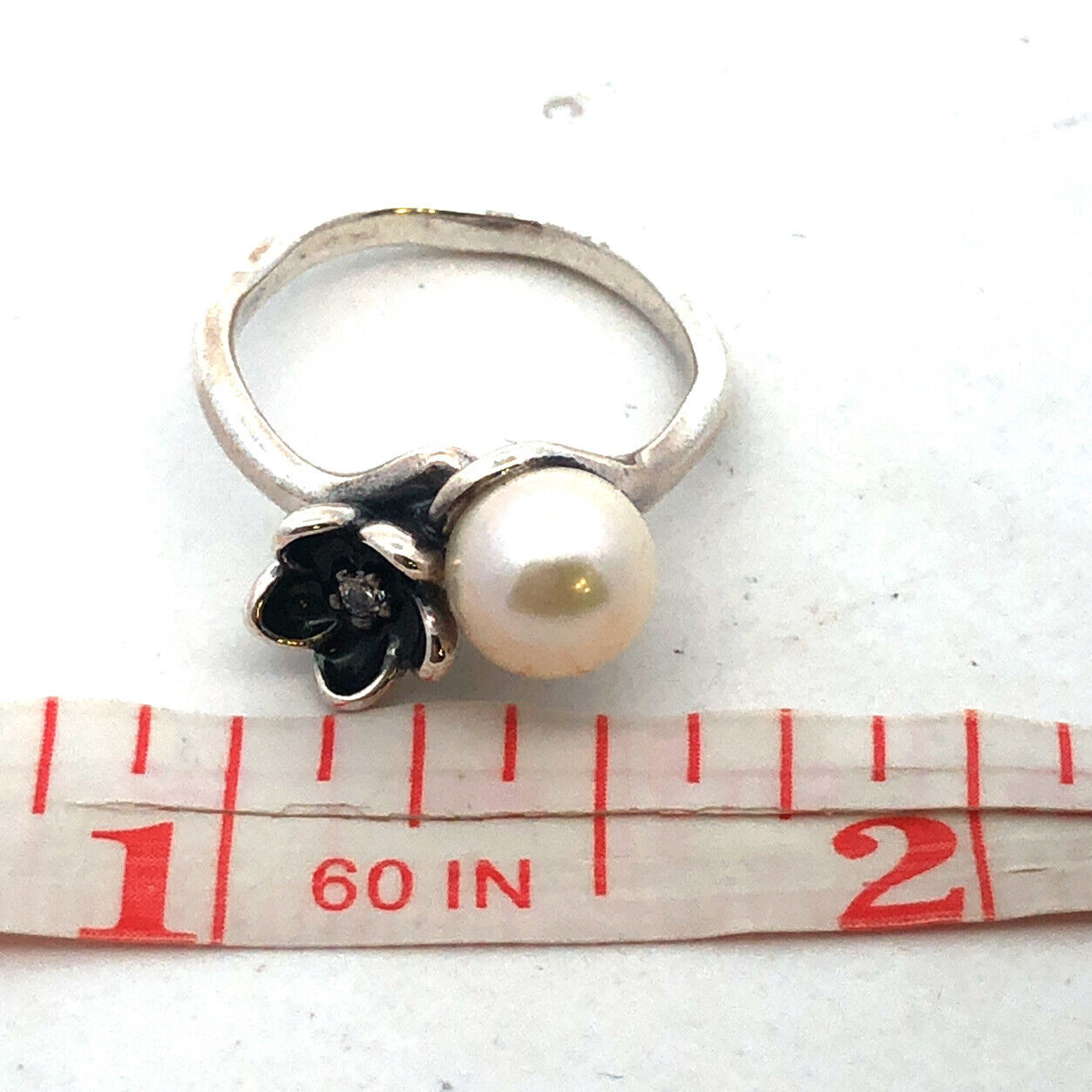 PANDORA ALE 925 Sterling Silver Cubic Zirconia Pearl Mystic Floral Ring 190924