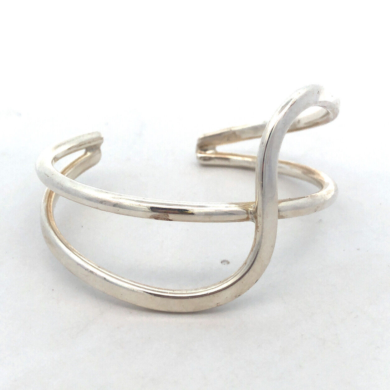 925 Sterling Silver Modernist Abstract Double Wave Open Cuff Bracelet