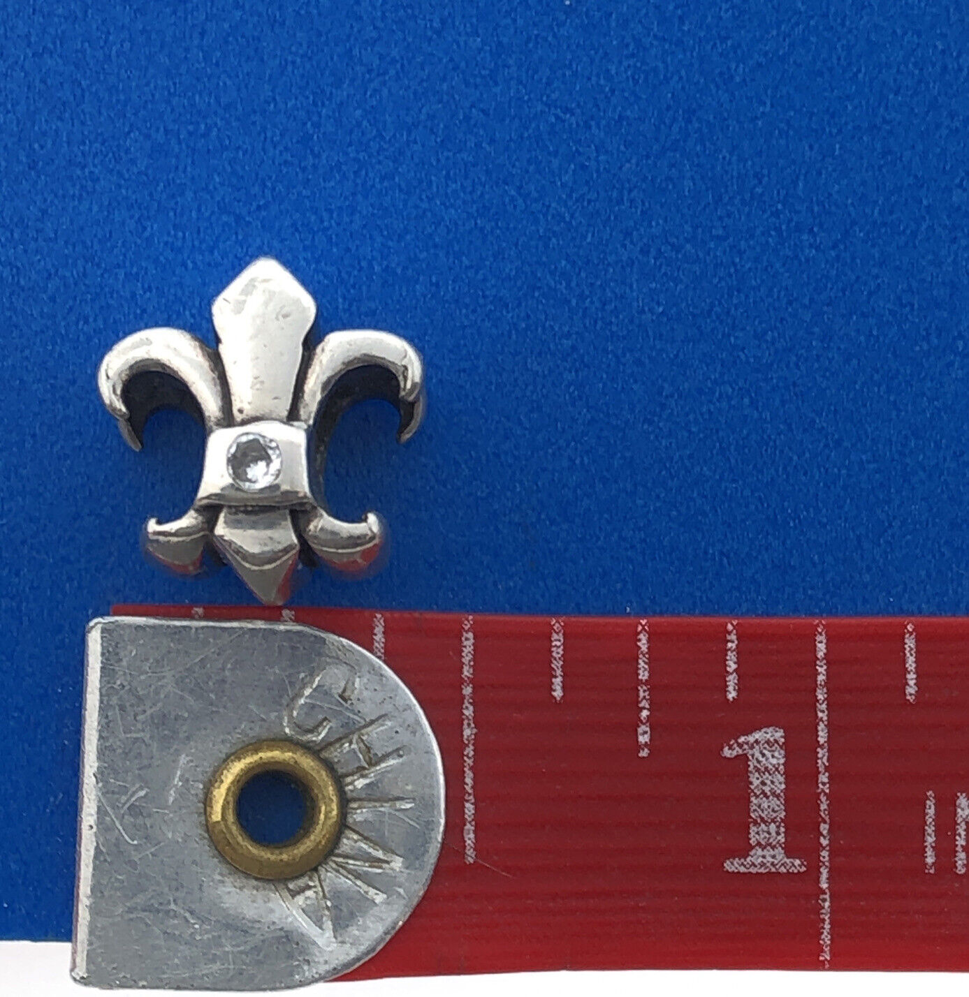 Designer Sterling Silver Cubic Zirconia Fleur De Lis Slide Bead Charm