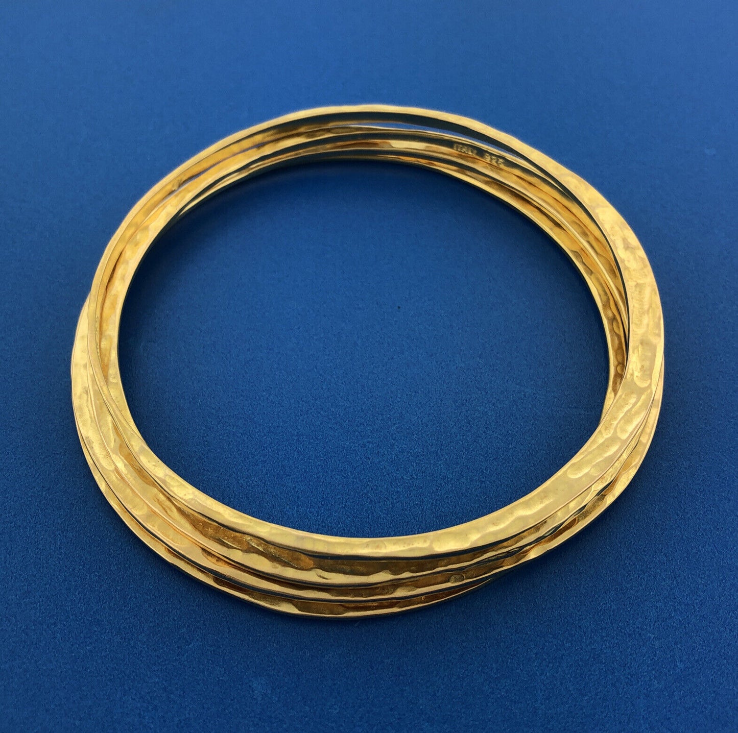 Veronese Italy Sterling Silver Vermeil Hammered Lot 4 Stackable Bangle Bracelets