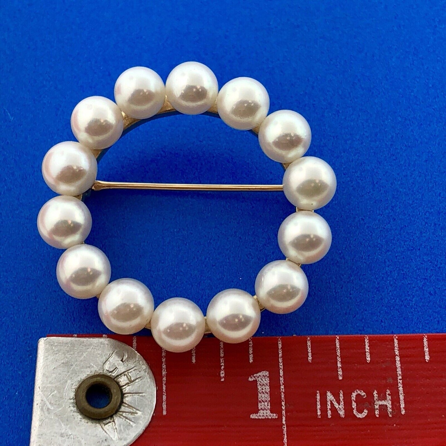 Vintage 14K Yellow Gold 6 MM Pearl Wreath Pin Brooch Pendant