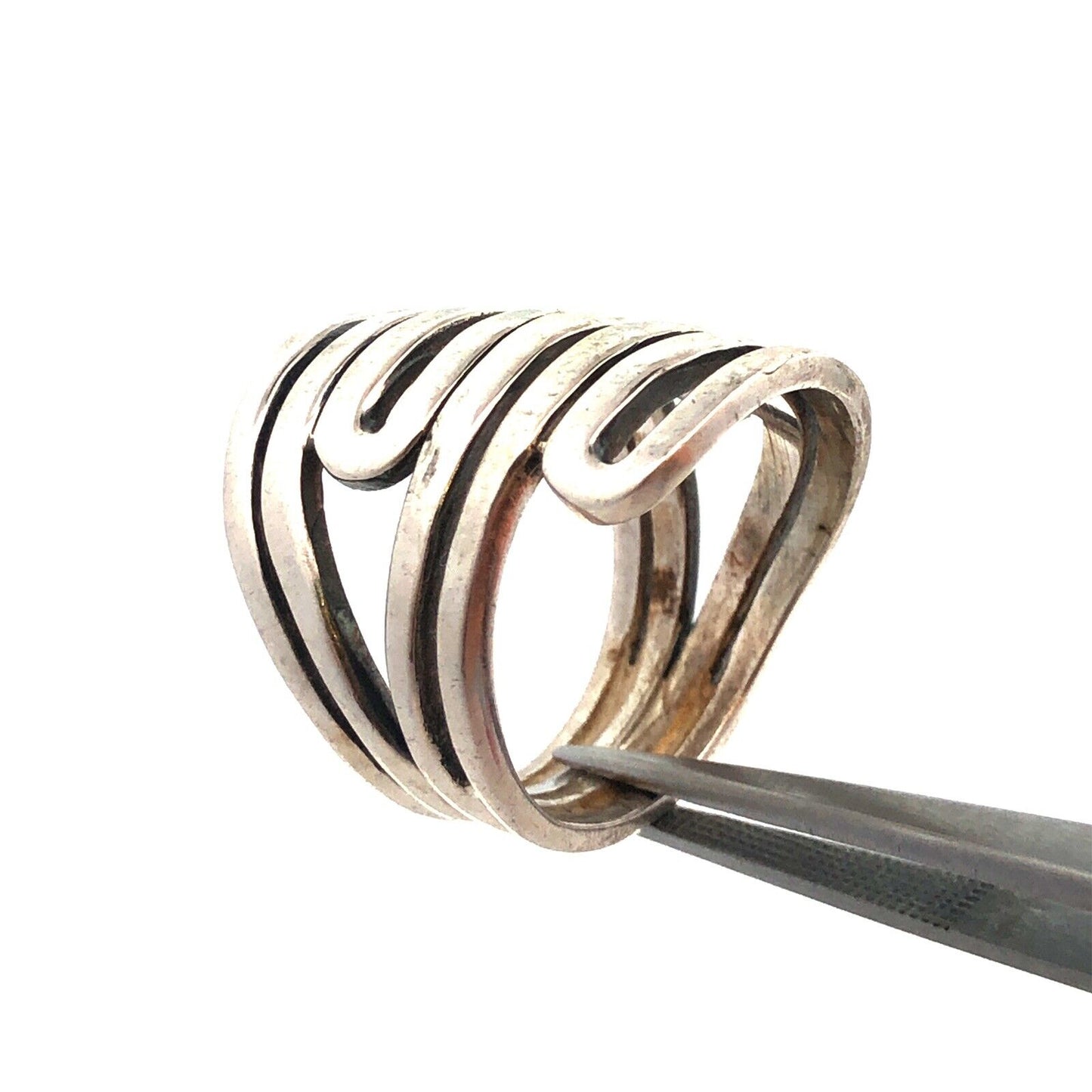 Designer India Modernist 925 Sterling Silver Wide Swirl Ring