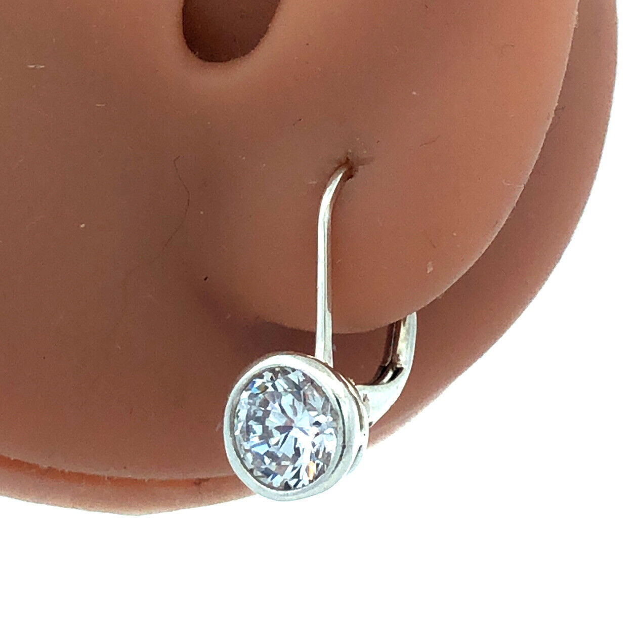 925 Sterling Silver Designer Round Cubic Zirconia Leverback Drop Dangle Earrings