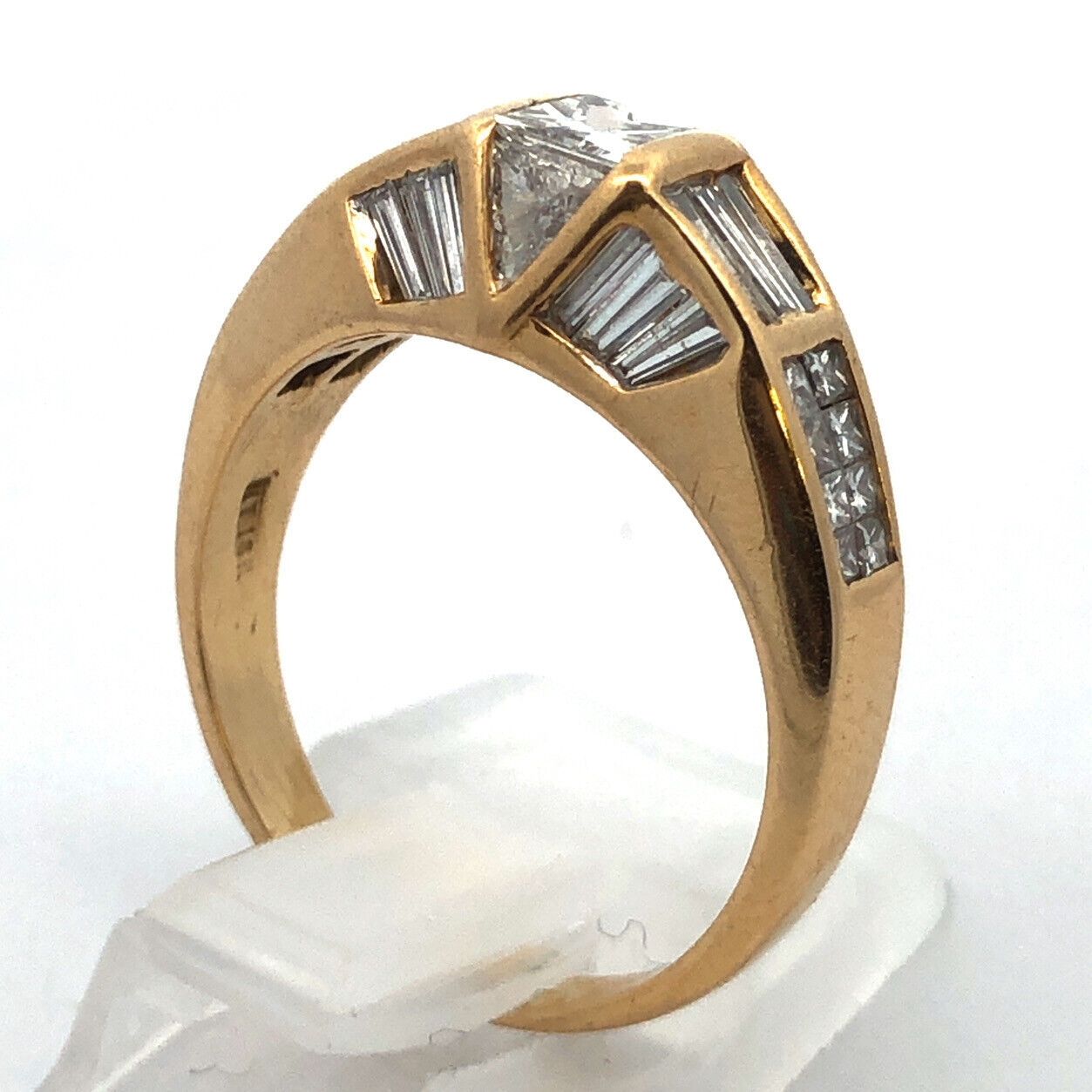 Designer 18K Yellow Gold Multi-Cut Diamond Modernist Dome Engagement Ring