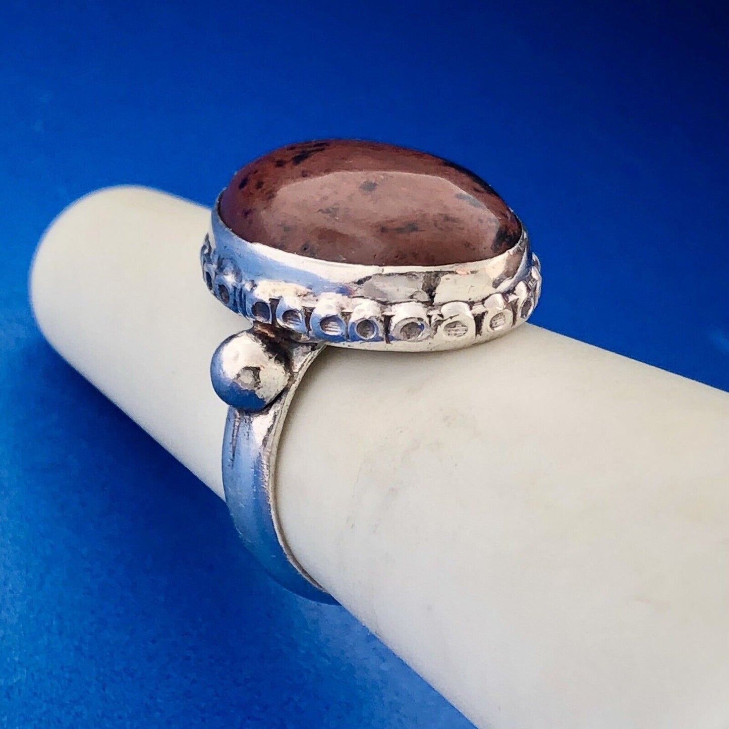 Gorgeous Sterling Silver 925 Oval Cut Brown Red Jasper Ring Size 5.5