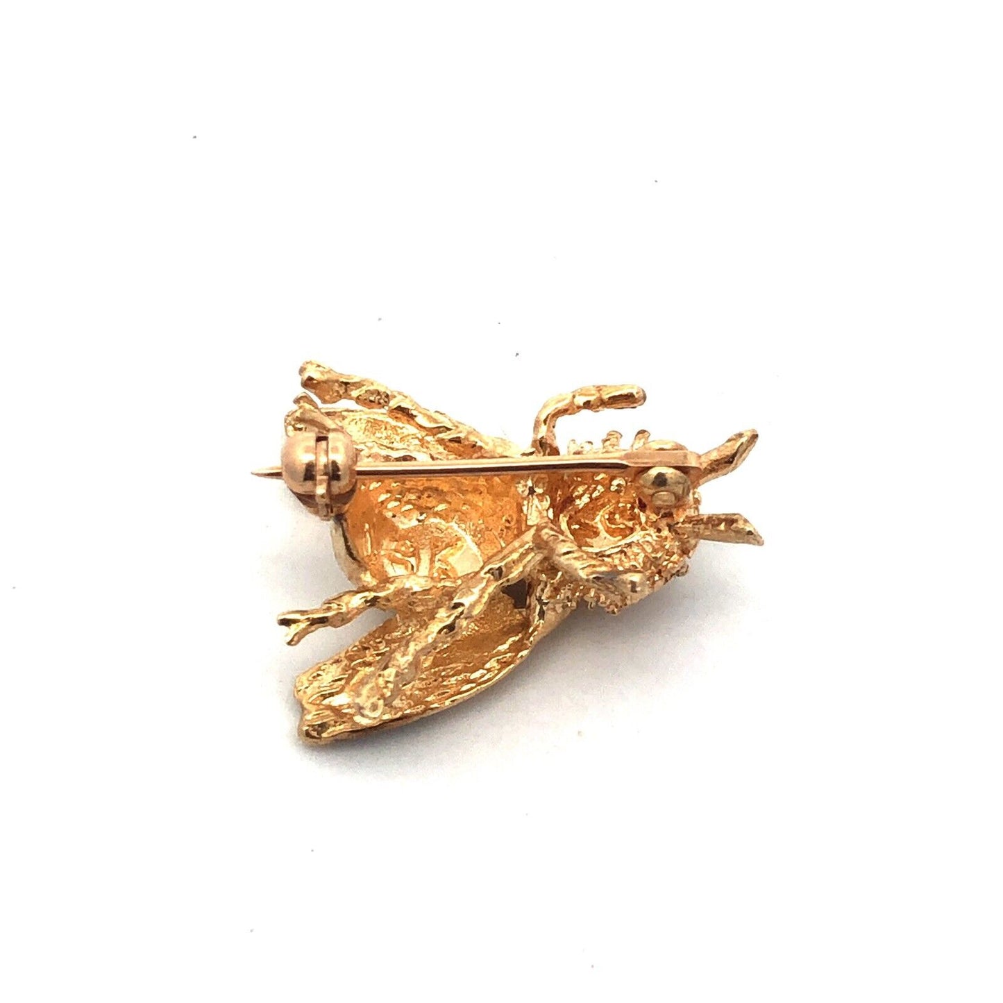14K Yellow Gold Ruby Eyes Bee Pendant Flying Bug Vintage Lapel Scarf Pin