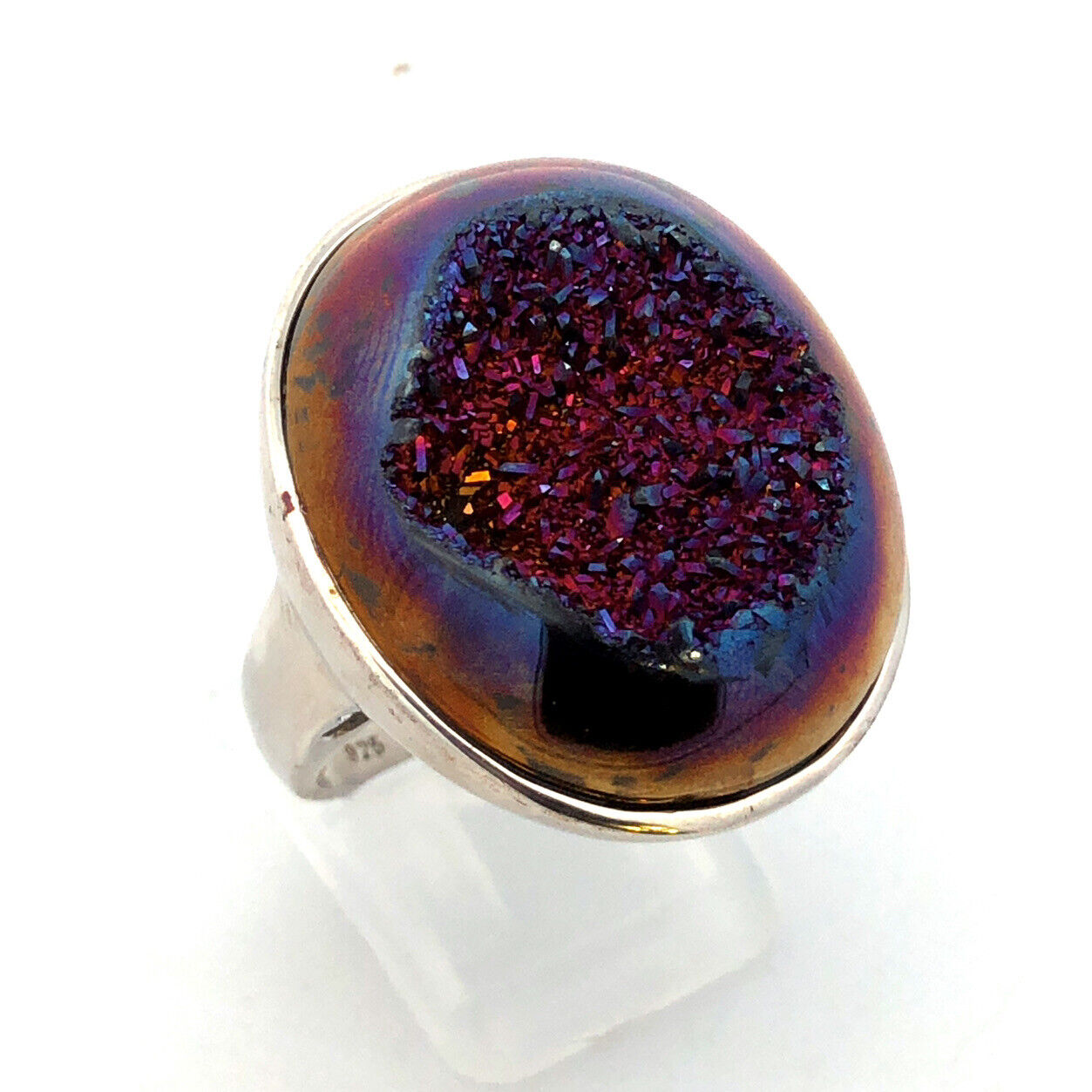 Designer 925 Sterling Silver Purple Druzy Quartz Statement Finger Size 9 Ring