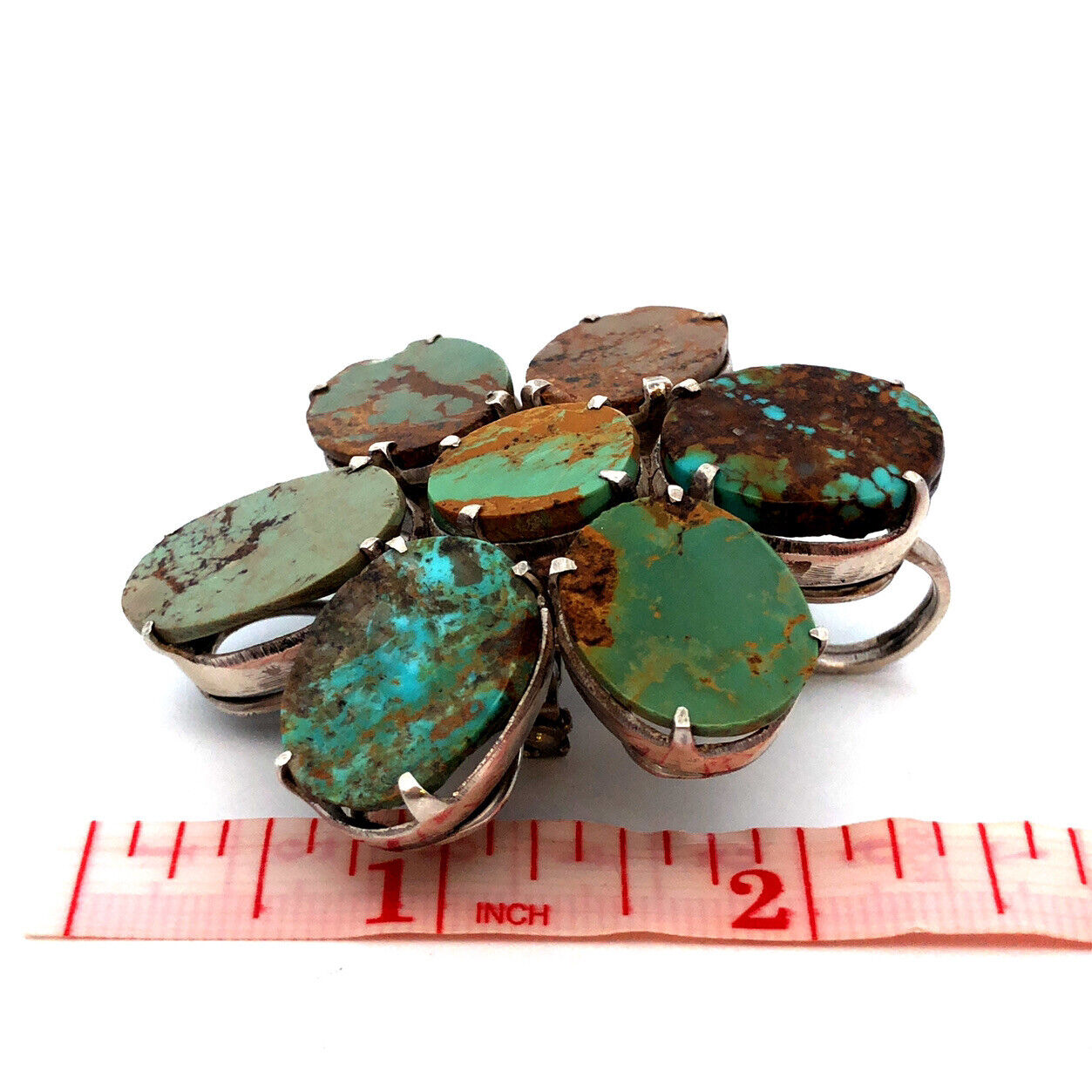 Vintage Native American Sterling Silver Turquoise Flower Statement Pendant