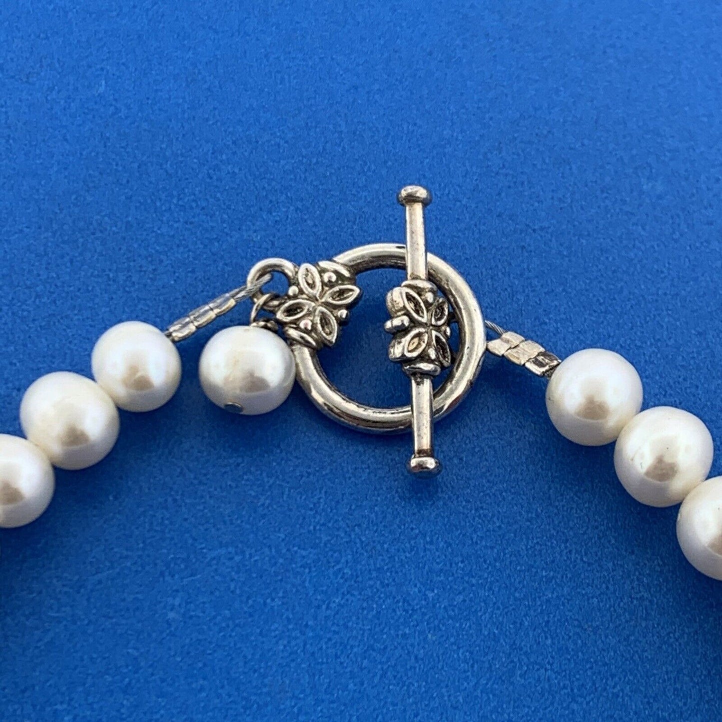 Silver Tone White Genuine Pearl June Bridal Wedding Anniversary Toggle Bracelet