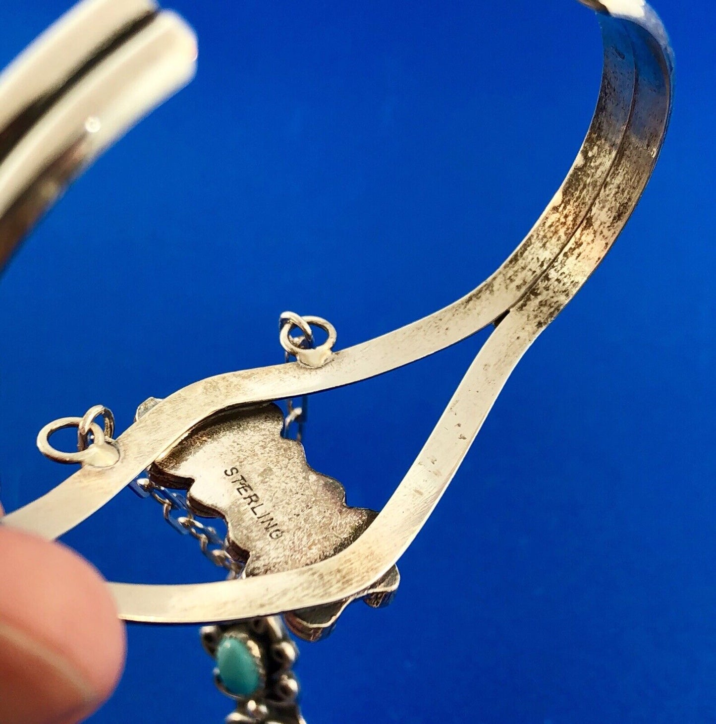 Native American Artisan CM Sterling Silver 925 Turquoise Slave Cuff Bracelet