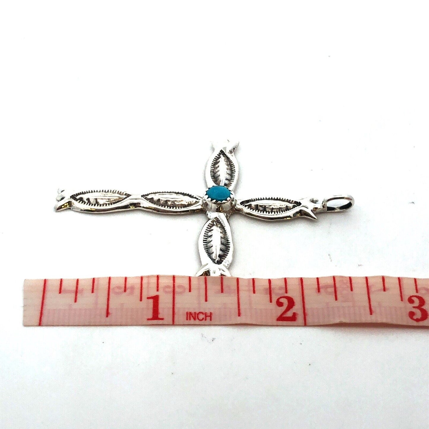 925 Sterling Silver Vintage Native American Old Pawn Turquoise Cross Pendant