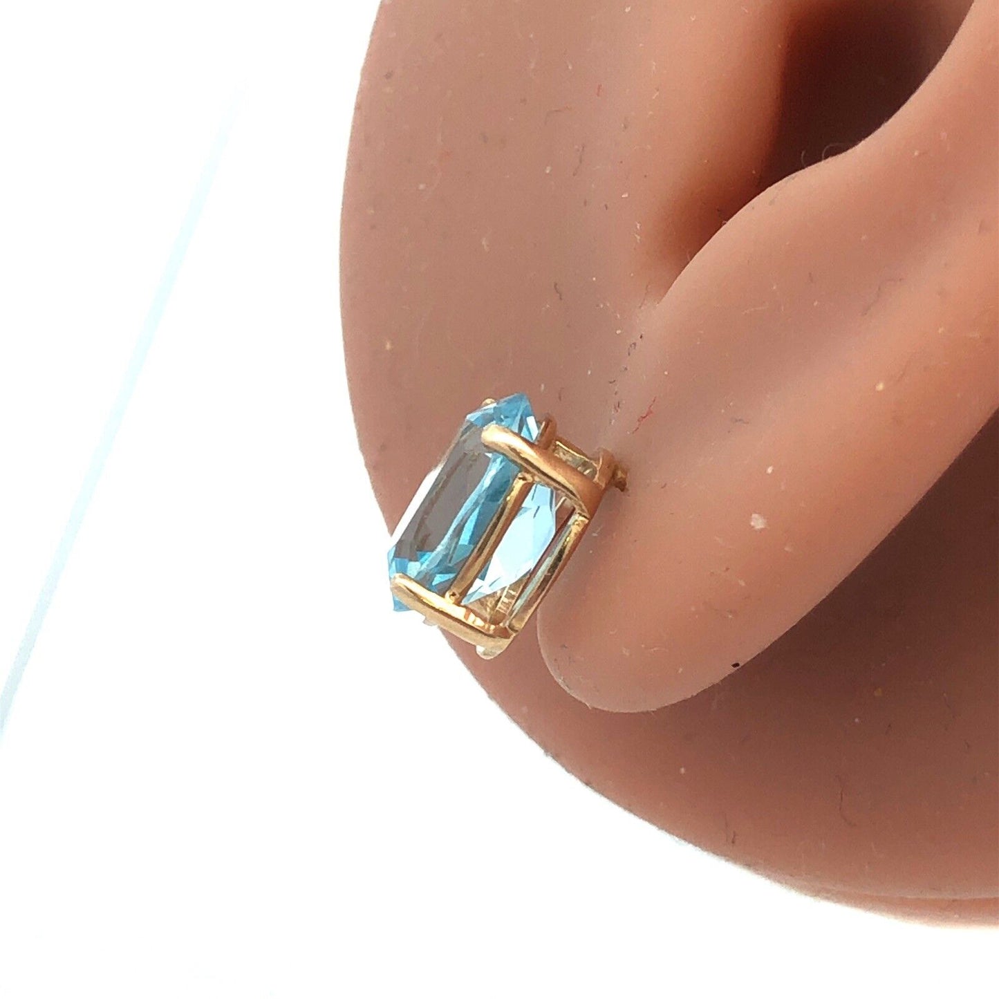 14K Yellow Gold Oval Blue Topaz Solitaire December Anniversary Stud Earrings
