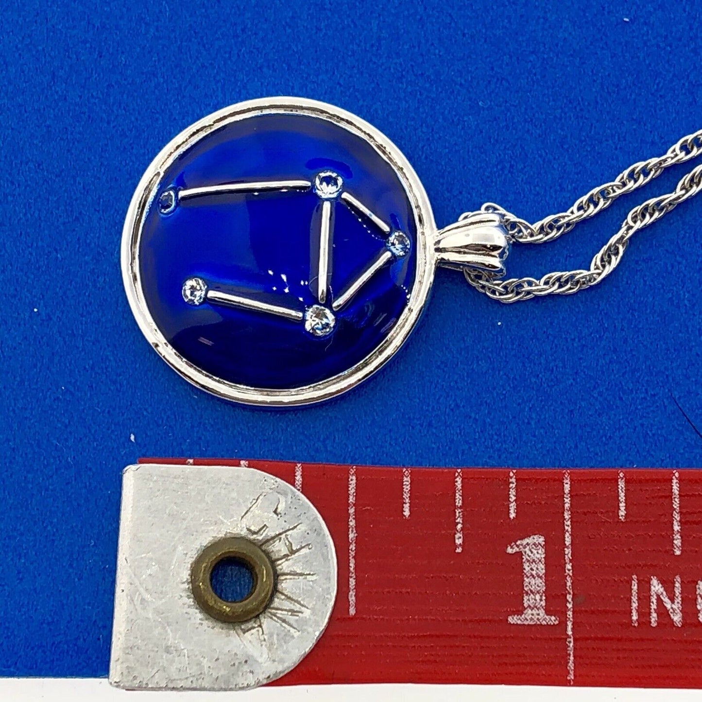 BGE Sterling Silver 925 Blue Enamel Cubic Zirconia LIBRA Constellation Necklace