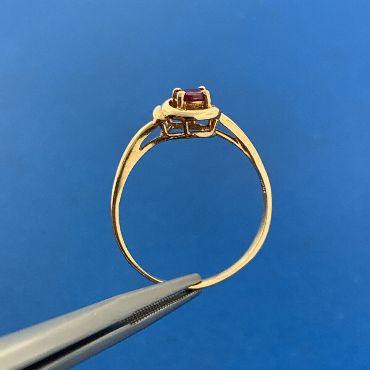 Vintage 10K Yellow Gold Ruby Solitaire Diamond Accented July Anniversary Ring