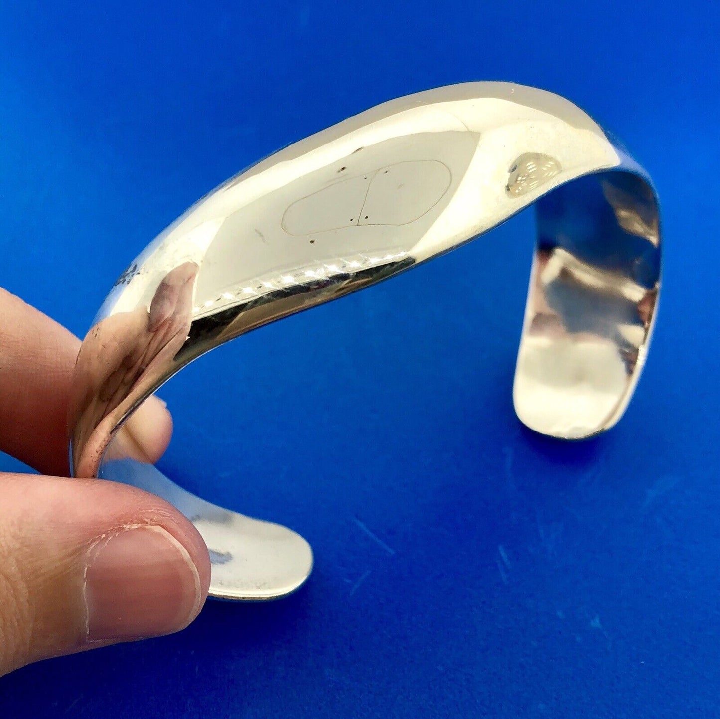 Taxco Los Ballesteros 925 Sterling Silver Modernist Polished Wave Cuff Bracelet
